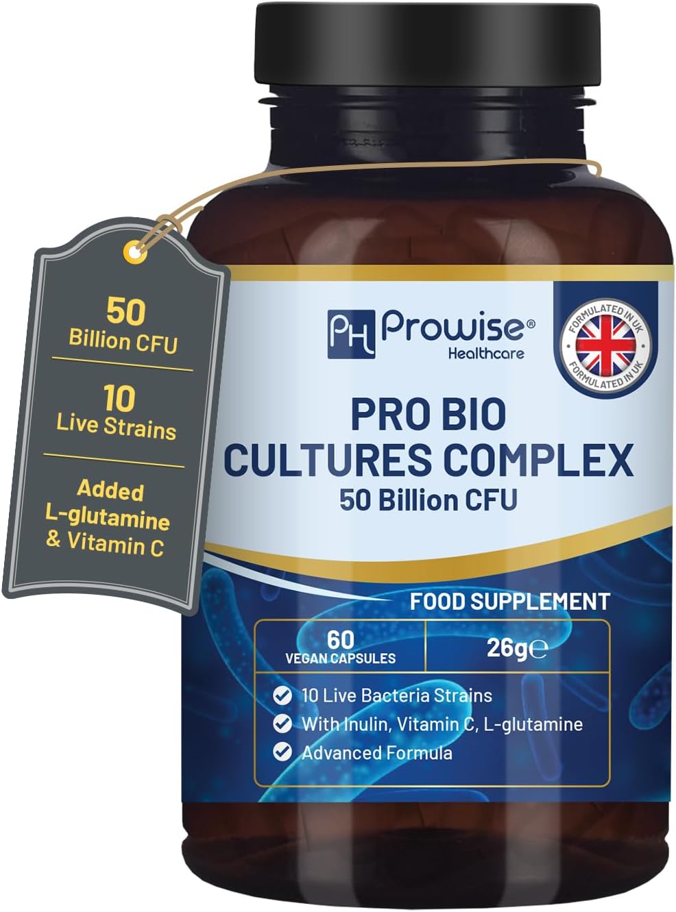 Bio Cultures Complex Probiotics and Prebiotics - 50 Billion CFU - 10 Live Bacter...