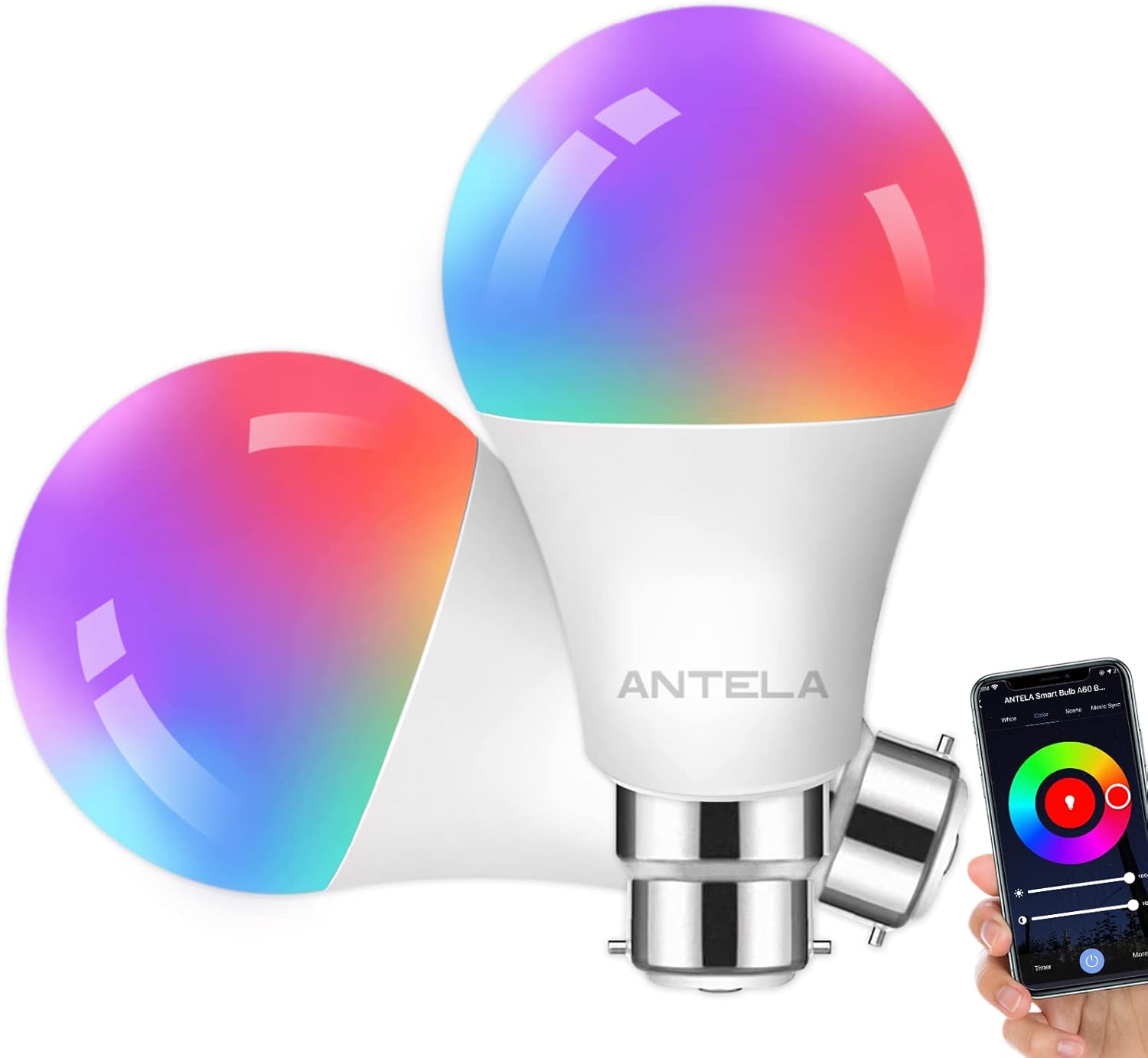 ANTELA Smart Bulb B22 Alexa Light Bulbs, 9W 1000LM LED WiFi Bulb, 2700K-6500K RG...