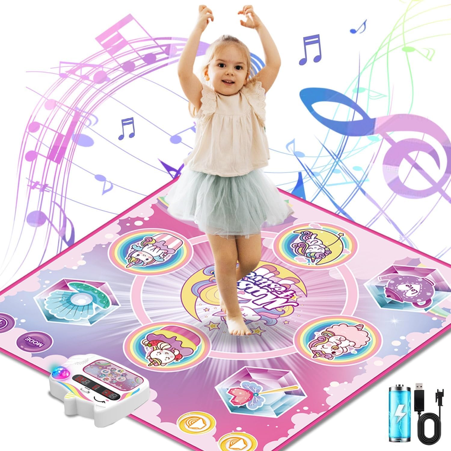Unicorn Dance Mat Toys for Girls, Music Play Dance Pad with Bluetooth, Rechargea...