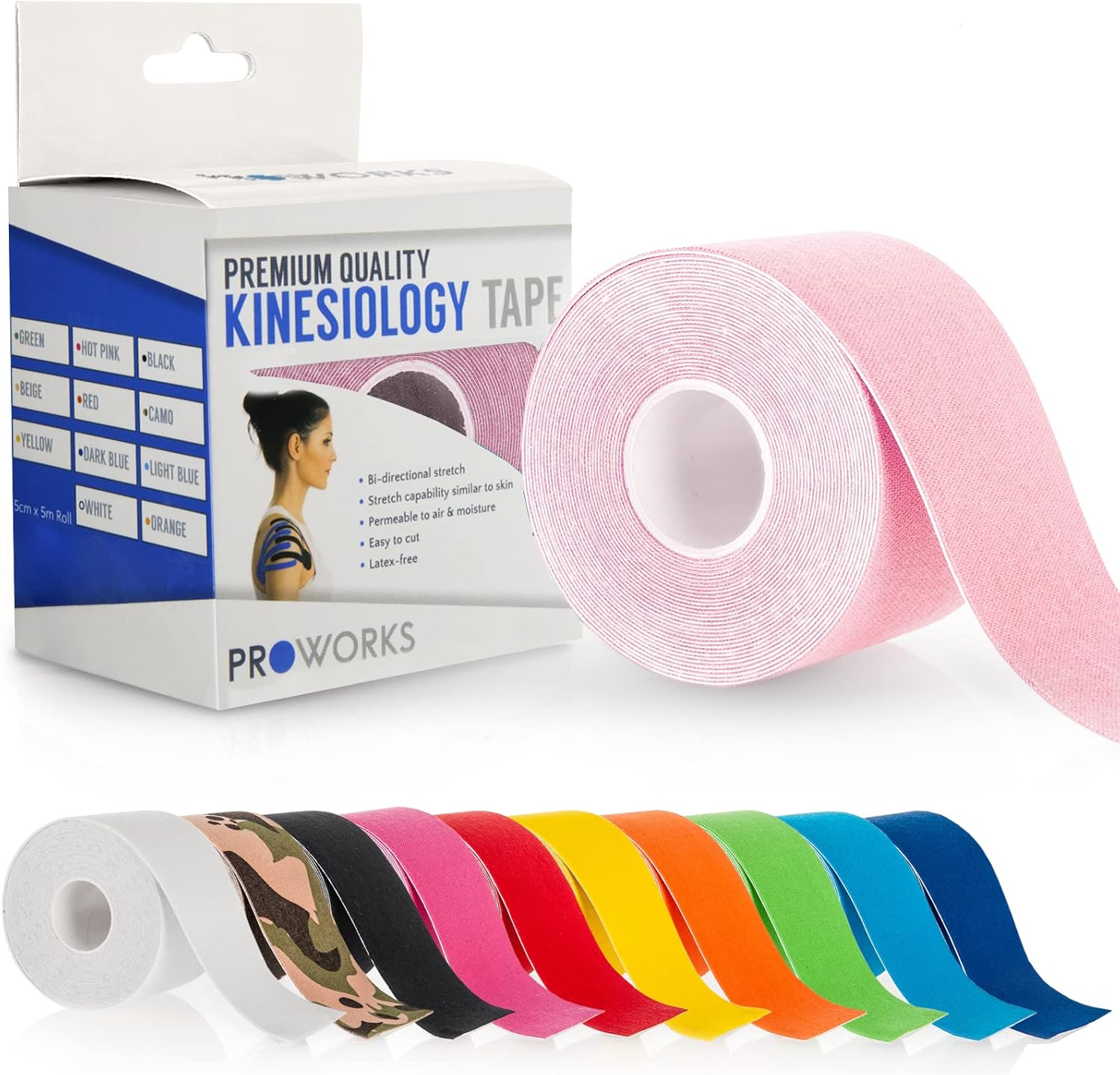 Proworks Kinesiology Tape | 5m Roll of Elastic Muscle Support Tape for Exercise,...