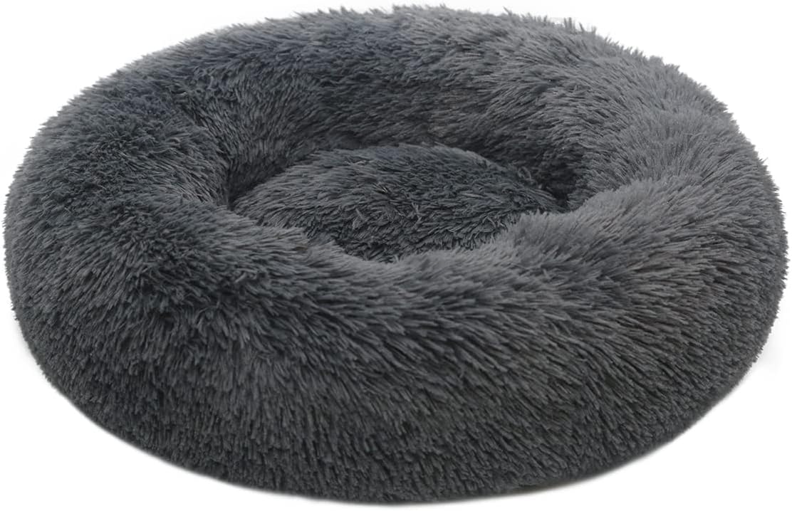 TOHDNC Calming Donut Dog Bed 60cm, Fluffy Plush Pet Bed Anti Anxiety Dog Cat Bed...