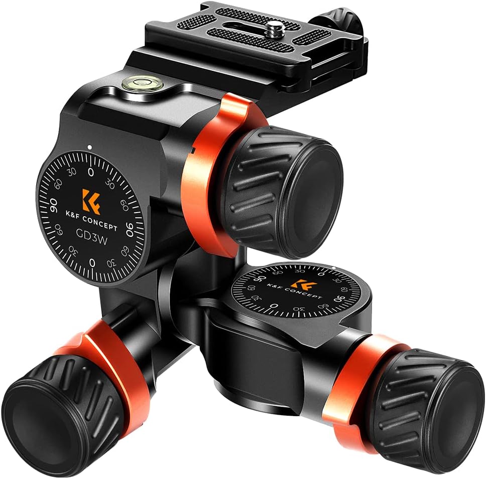 K&F Concept Geared Tripod Head, 360°Panoramic 3-Way Ballhead with Quick Release...