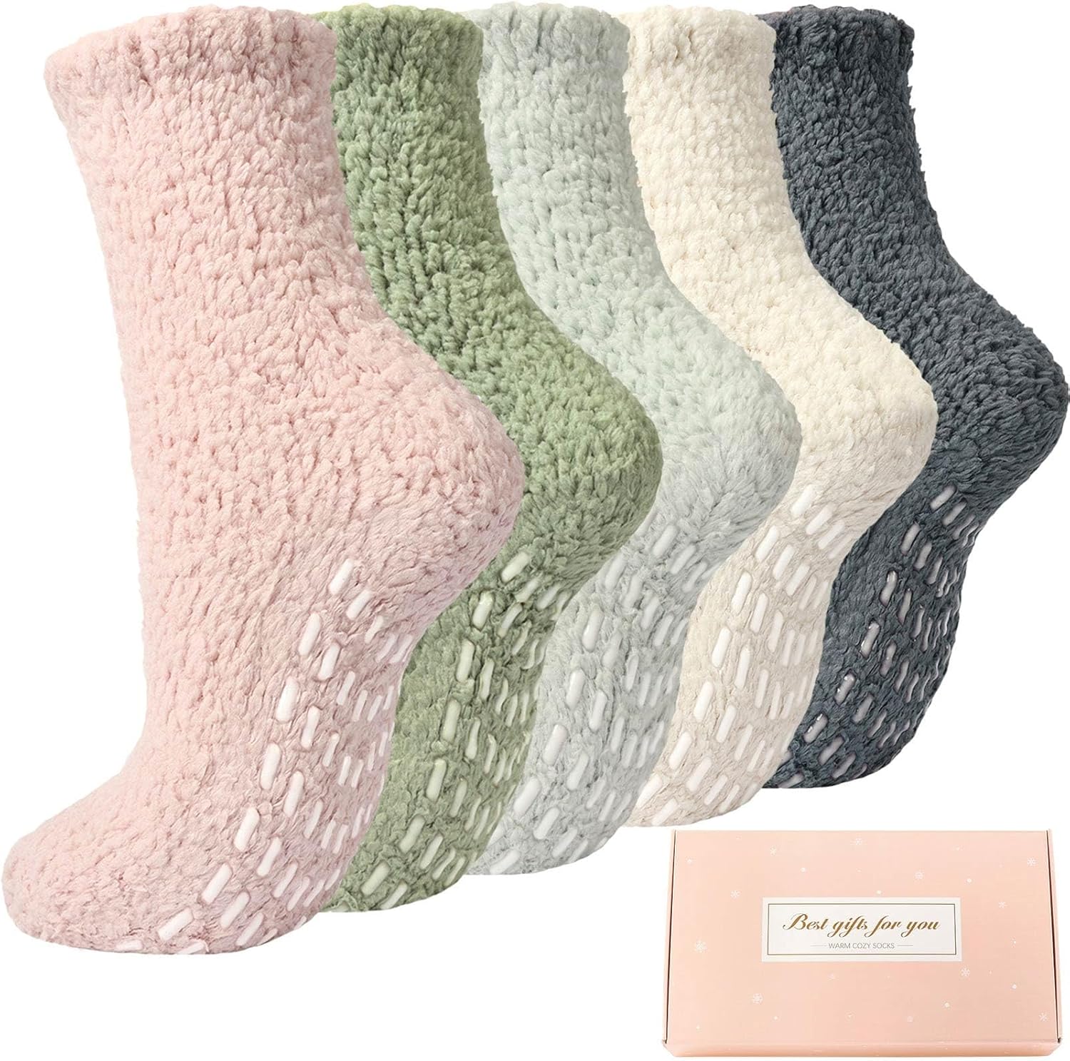 Caldodo Fluffy Slipper Socks for Women and Girls, 5 Pairs Thermal Cosy Fuzzy Bed...