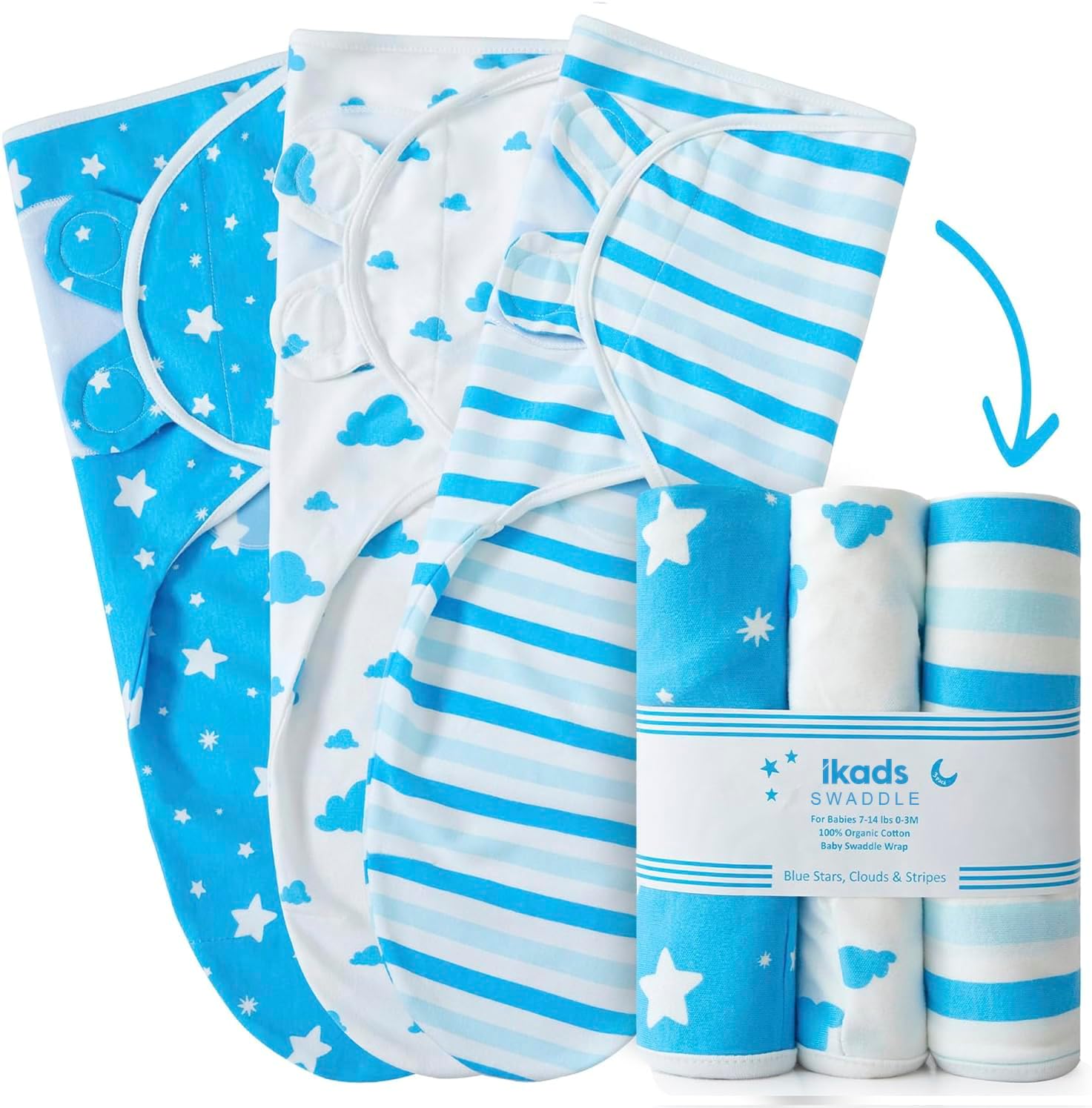 ikads Baby Swaddle Blanket 0-3 Months - 100% Breathable Organic Cotton Fabric -...