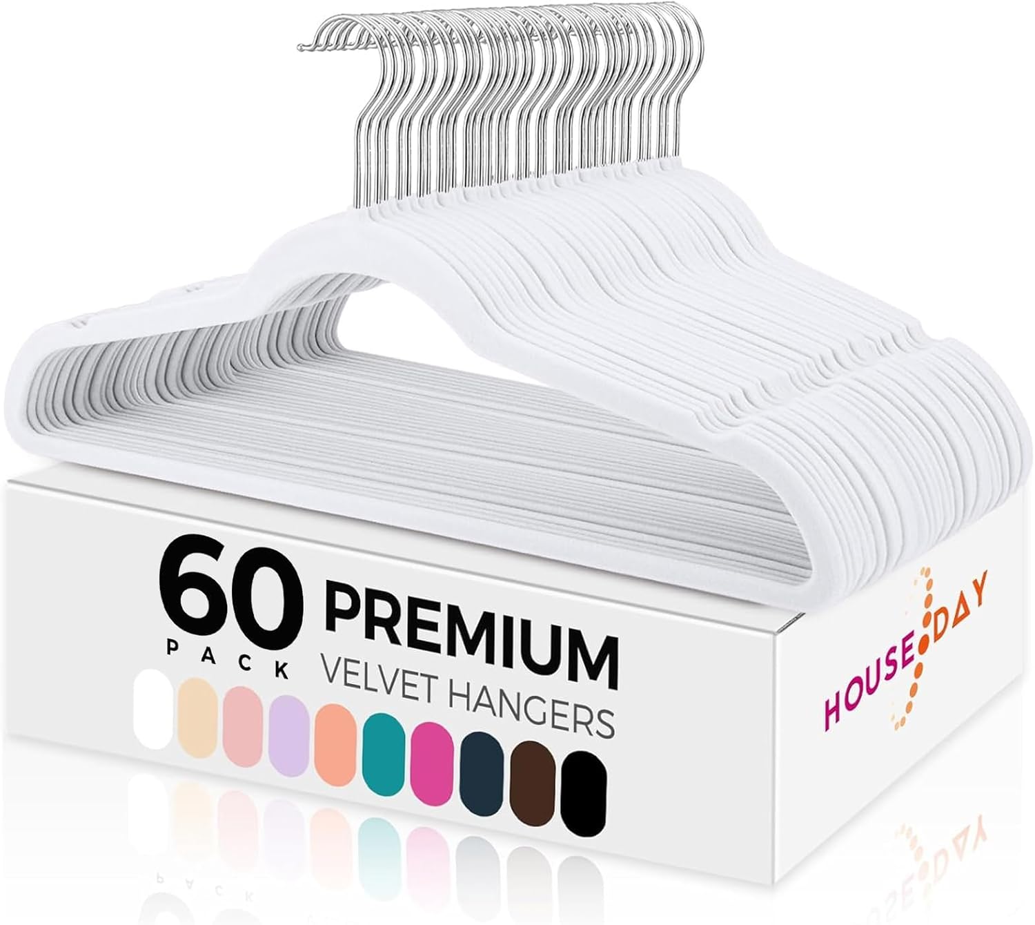 HOUSE DAY White Velvet Hangers 60 Pack, Premium Clothes Hangers Non-Slip Felt Ha...