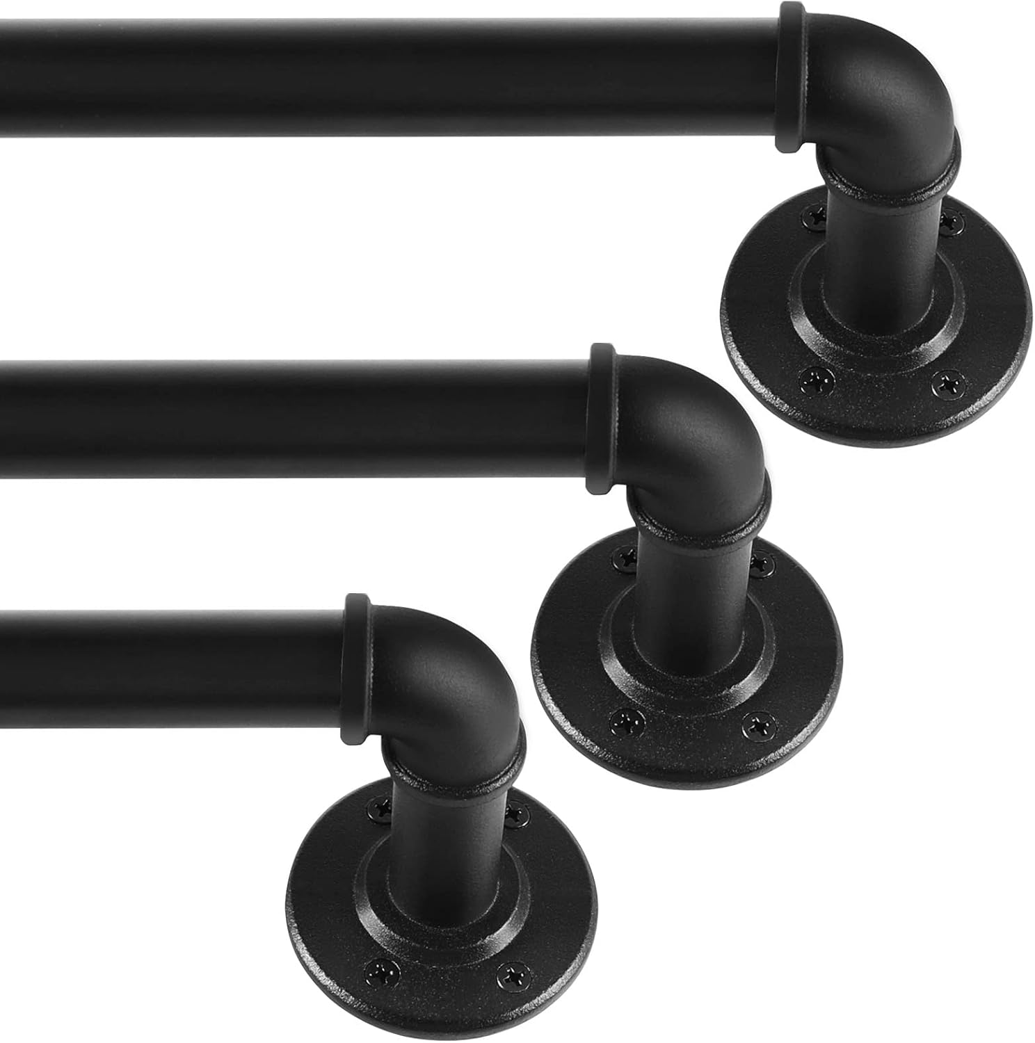 3 Pack Black Curtain Poles Metal, Industrial Curtain Rod for Eyelet Curtains, In...