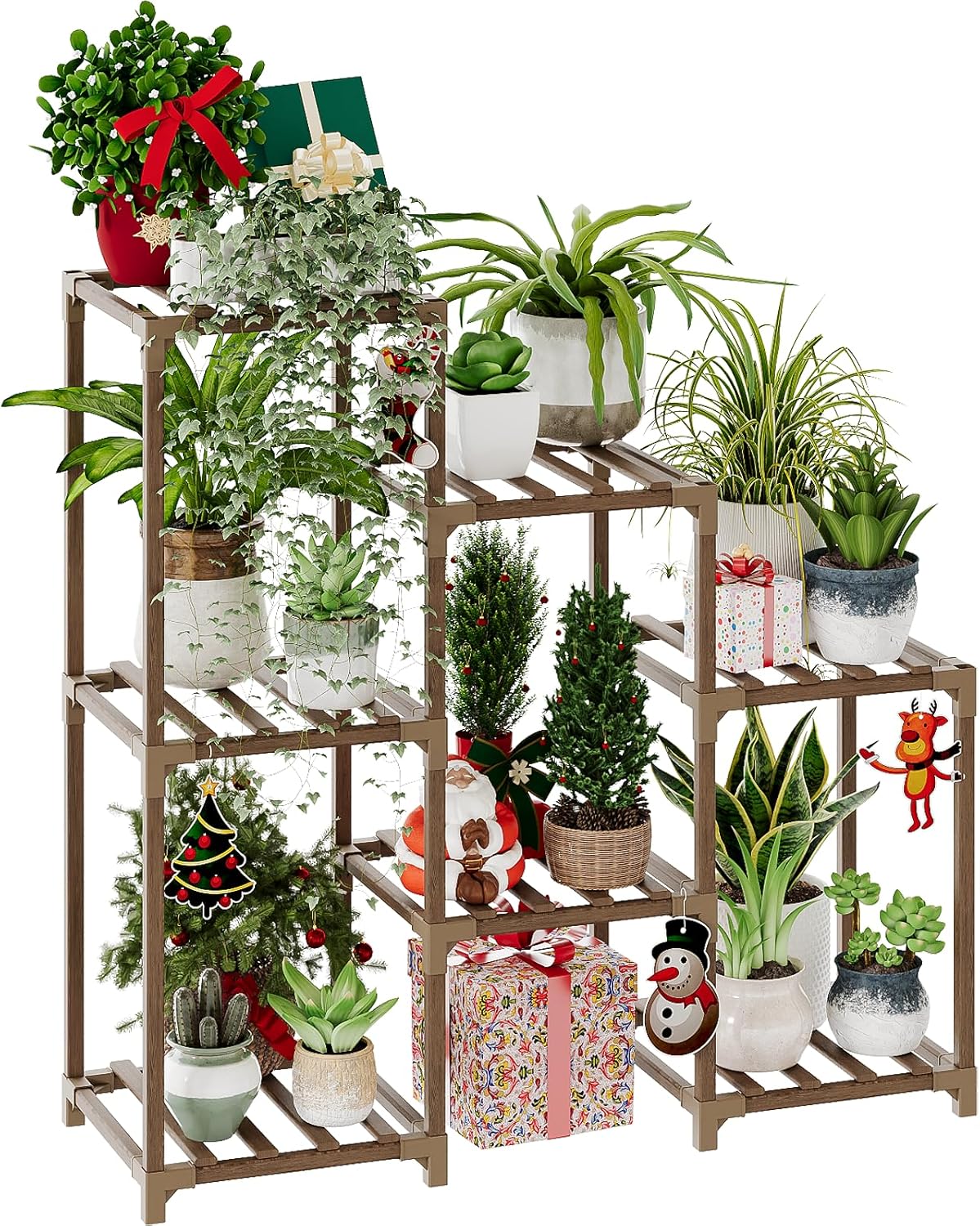 Bamworld Plant Stand Indoor Plant Shelf Outdoor Wood Plant Rack for Multiple Pla...