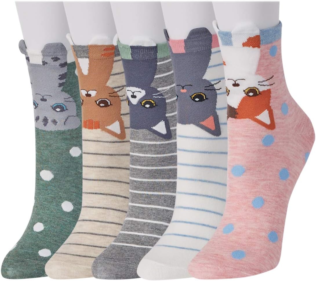 JaosWish 5 Pairs Womens Novelty Socks, Ladies Cute Cat Paw Funny Dog Cotton Casu...
