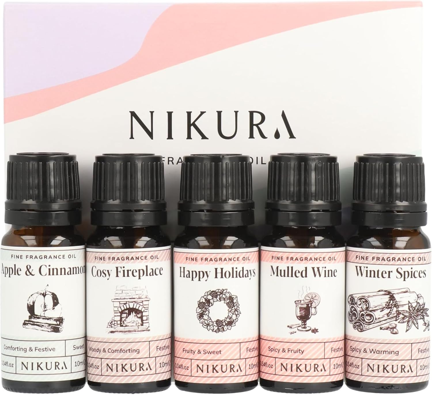 Nikura Christmas Cosy Night in Fine Fragrance Oil Gift Set - 5 x 10ml | Great fo...