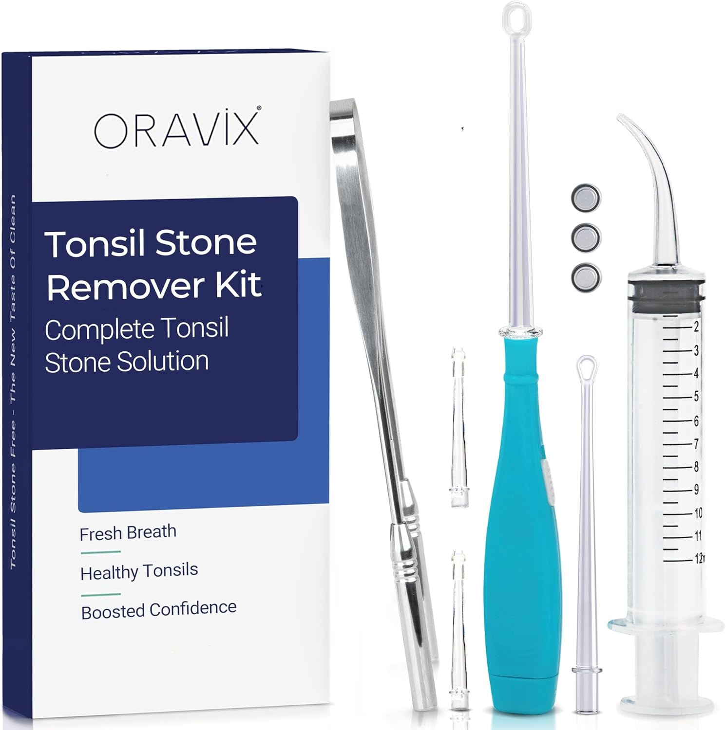 ORAVIX Tonsil Stone Remover Kit with 3 Spouts, Syringe and Tongue Scraper