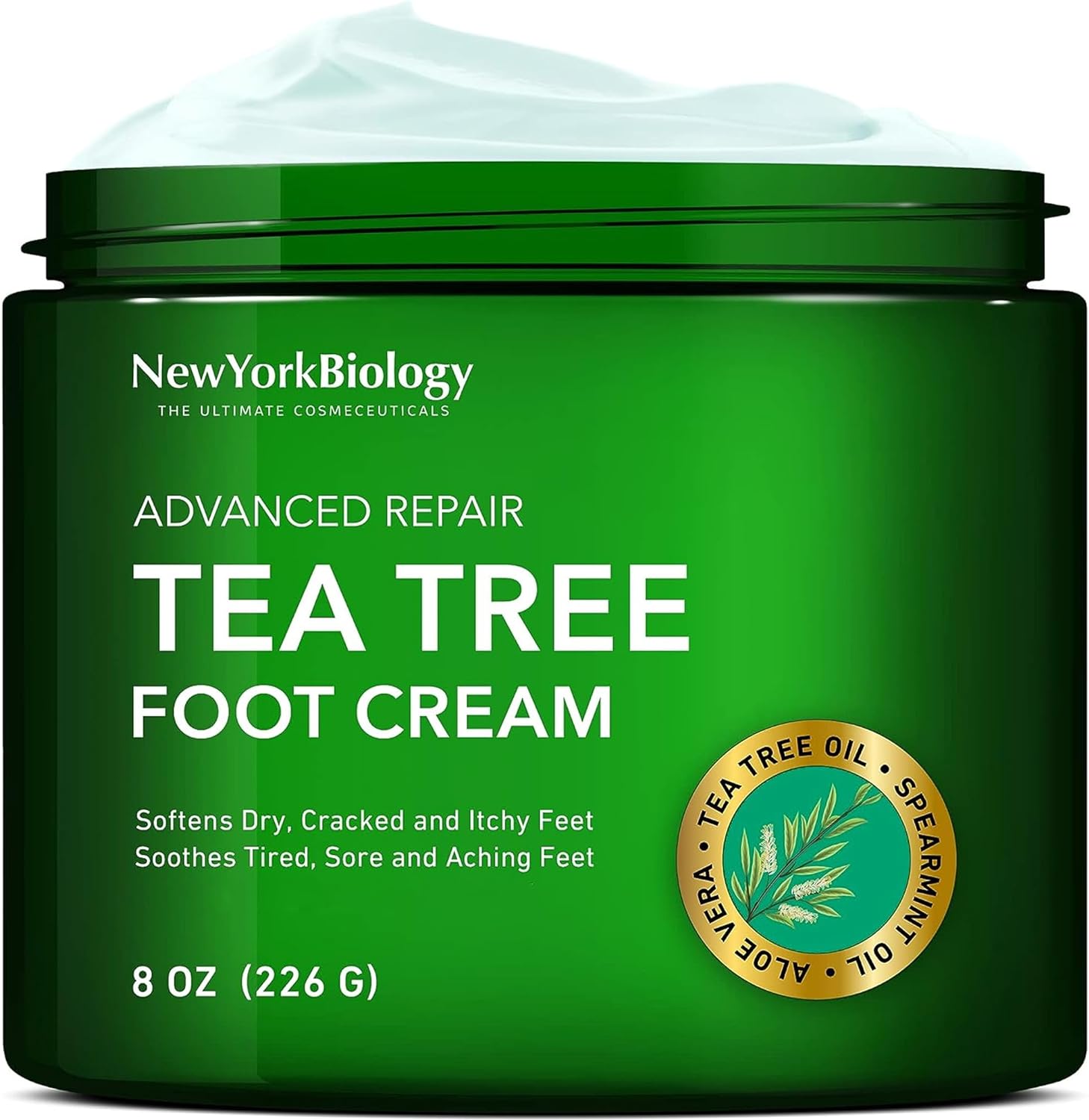 New York Biology Tea Tree Oil Foot Cream for Dry Cracked Feet, Athletes Foot, Na...
