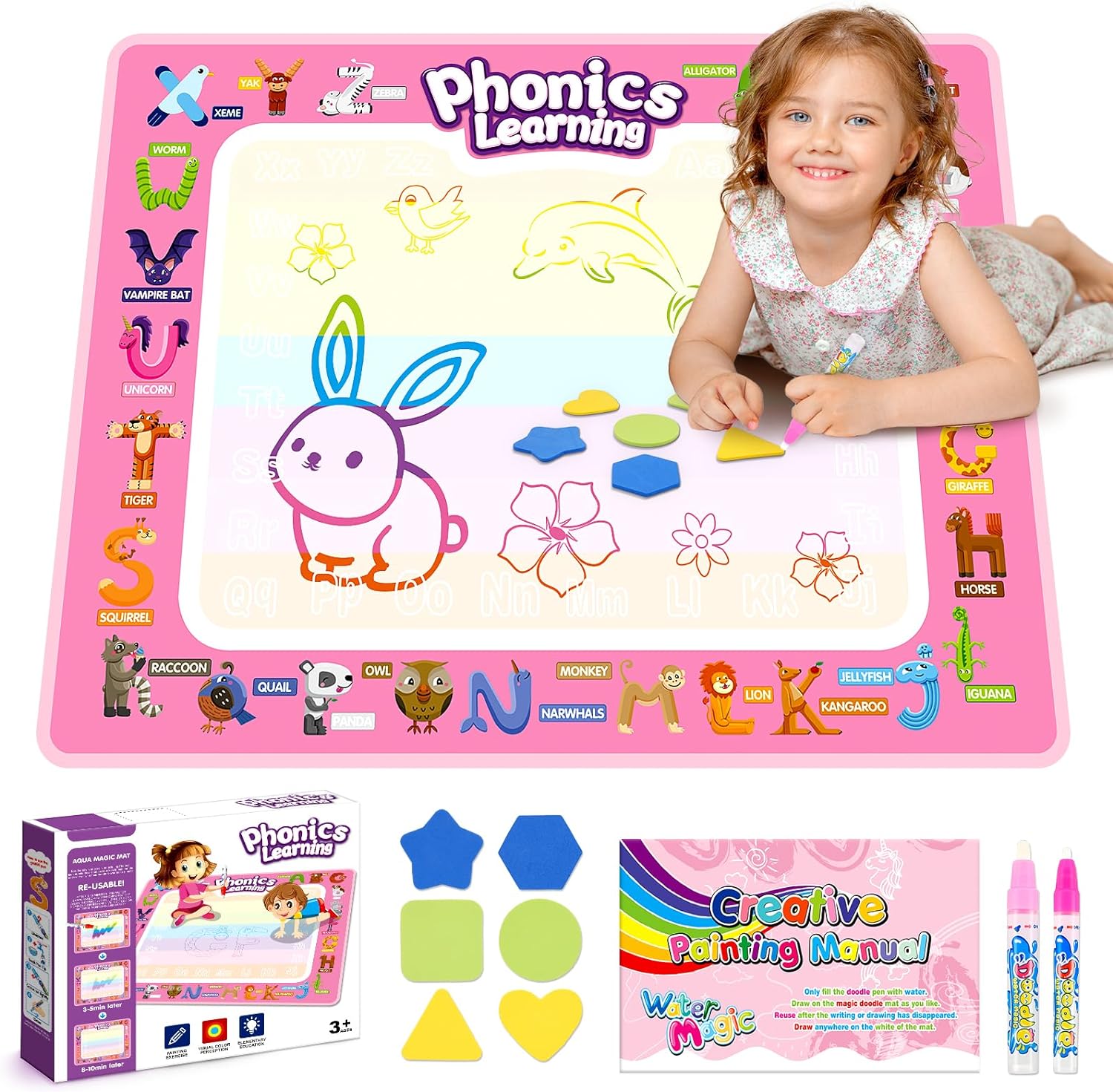 Grriopi 2 3 4 5 6 Year Old Girl Gifts, Water Drawing Mat Toys for 2-6 Year Old G...