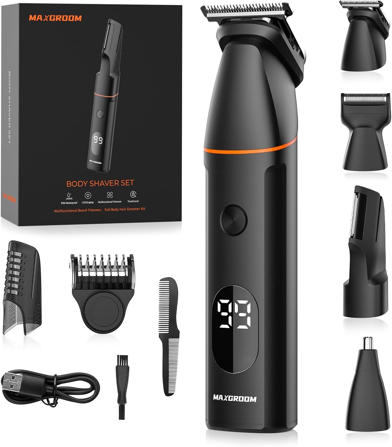 Body Hair Trimmer Men, MAXGROOM 4 in 1 Electric Body Groomer Beard Trimmer Men w...