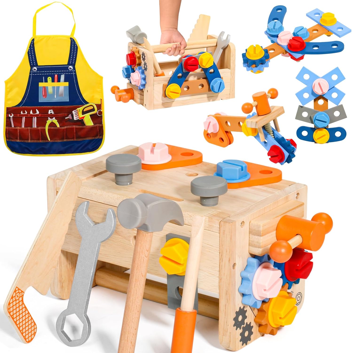 Wooden Toys Kids Tool Set with Apron Kids Toys Mon...