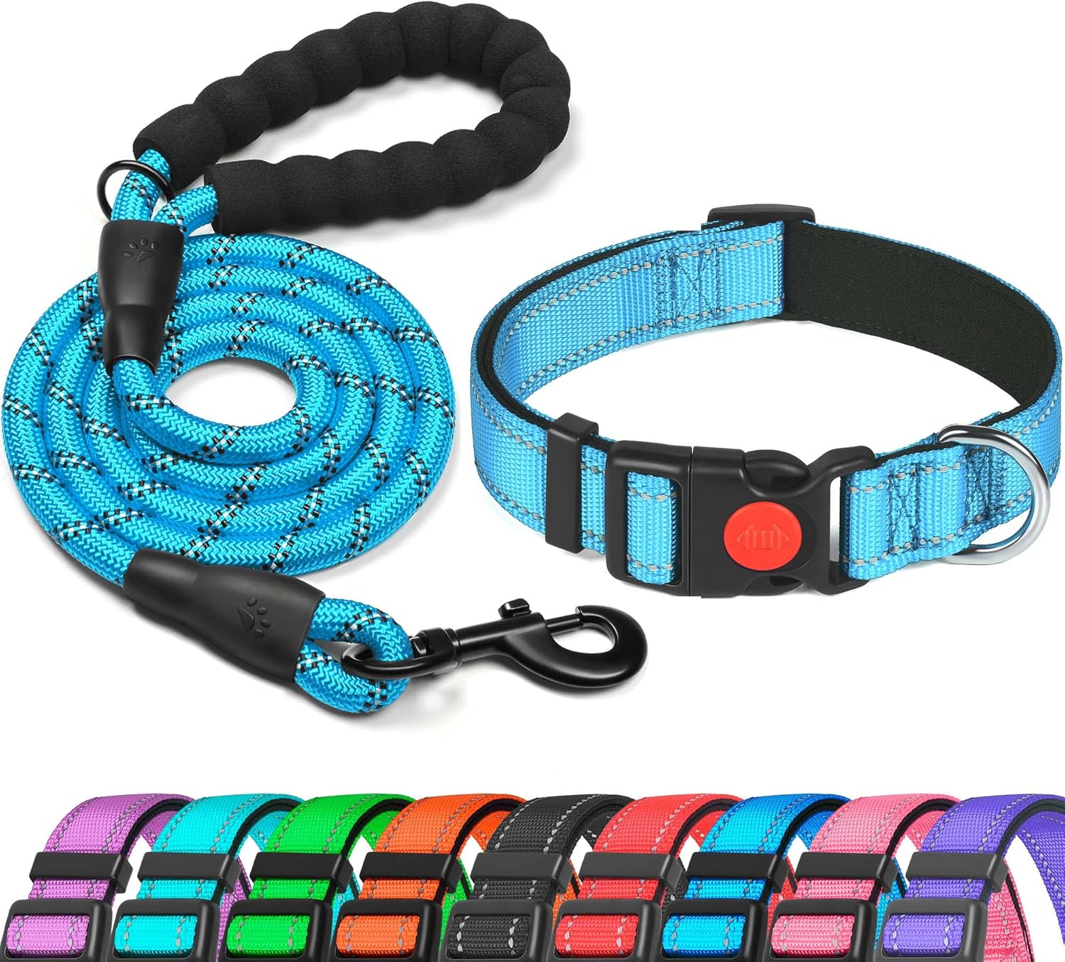 haapaw Reflective Dog Collar Padded with Soft Neoprene Breathable Adjustable Nyl...