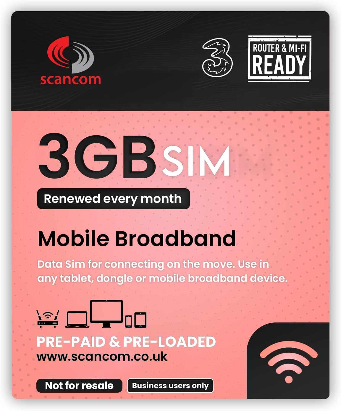 Three 3GB Data SIM - 5G Data Preloaded EVERY MONTH from now until 8th April 2027...