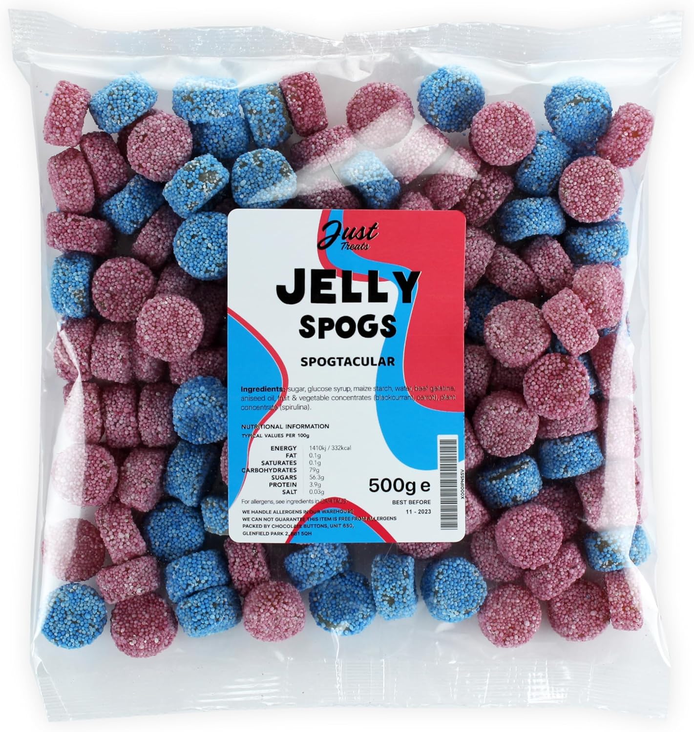 Just Treats Jelly Spogs/Jelly Buttons (500g Share Bag) 500 g (Pack of 1)
