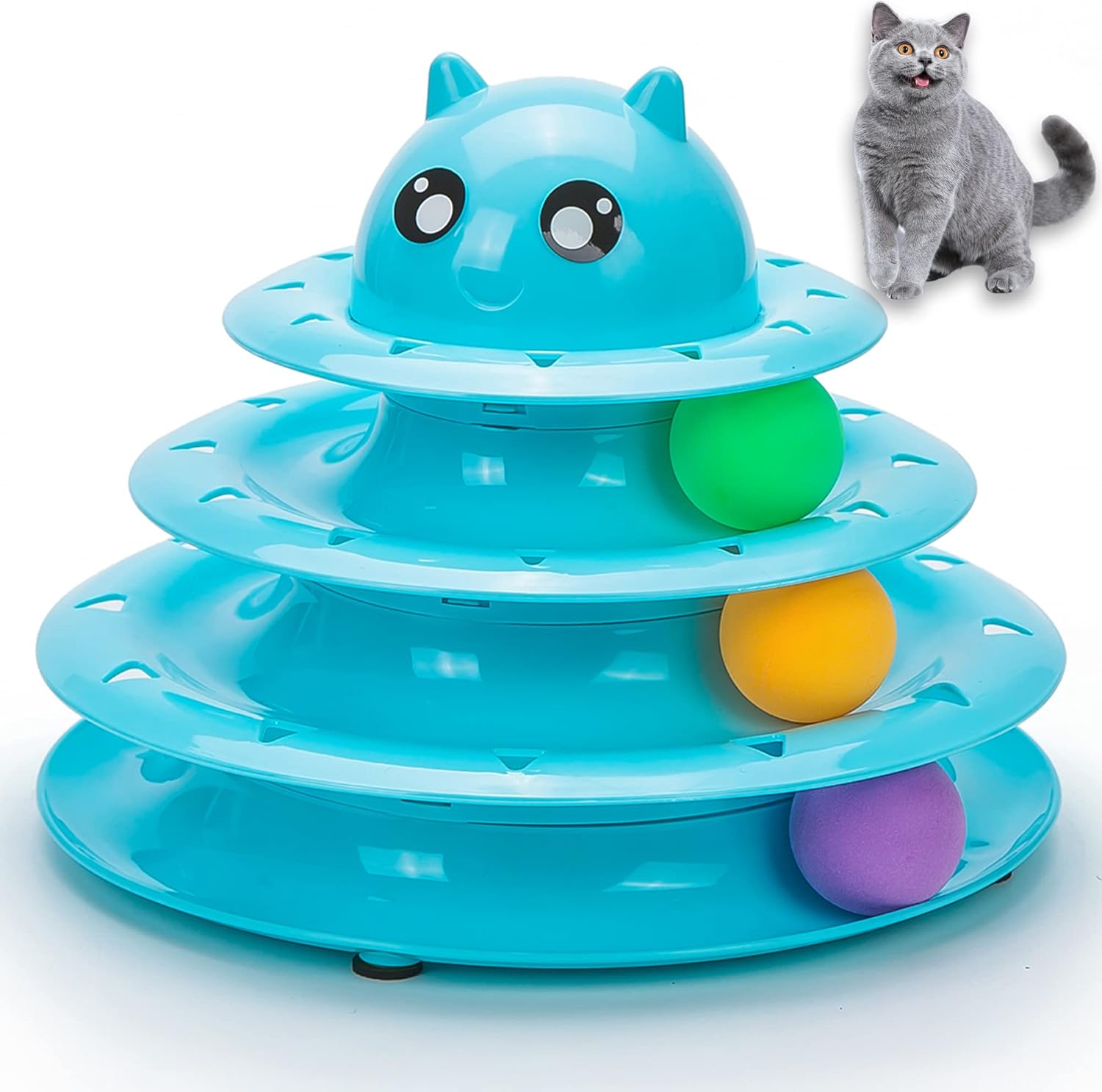Vealind Pet Interactive Fun Roller Exerciser 3 Level Cat Teaser Ball Toy with 3...