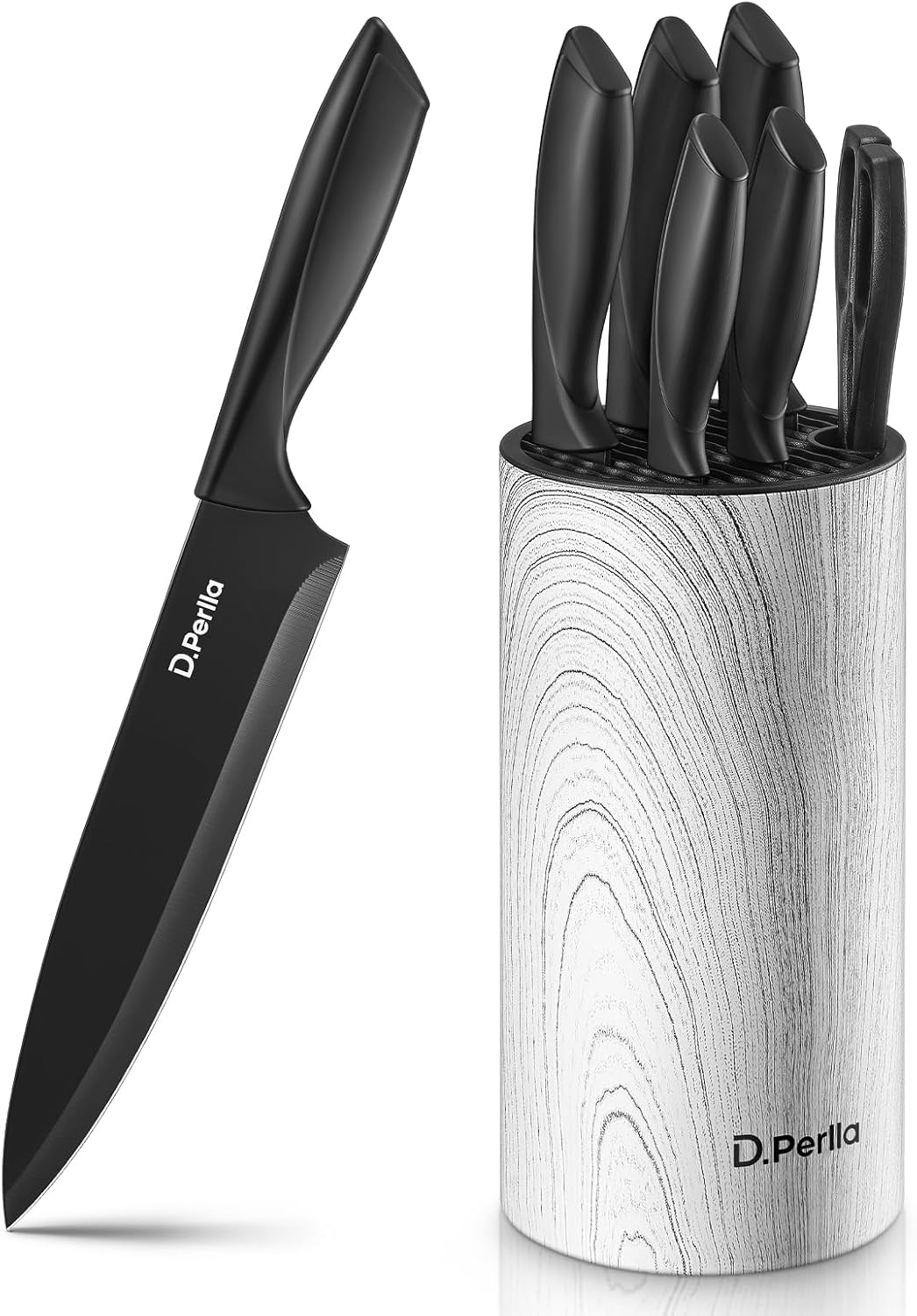 D.Perlla Knife Set with Block, 7 Piece Kitchen Knife Sets, Stainless Steel Black...