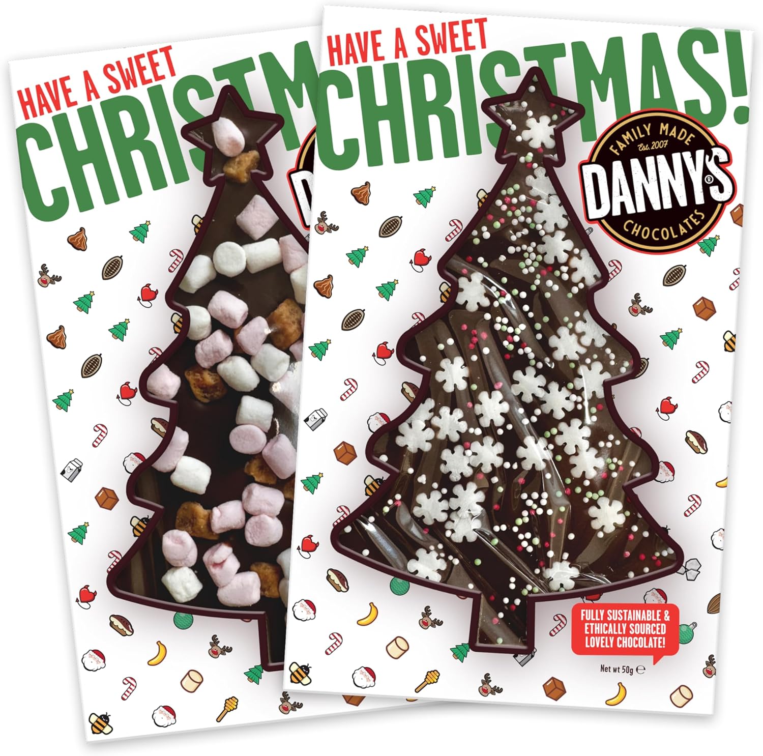 Danny's Christmas Chocolate Tree Bar - 2 x 50g Christmas Chocolate Bars Selectio...