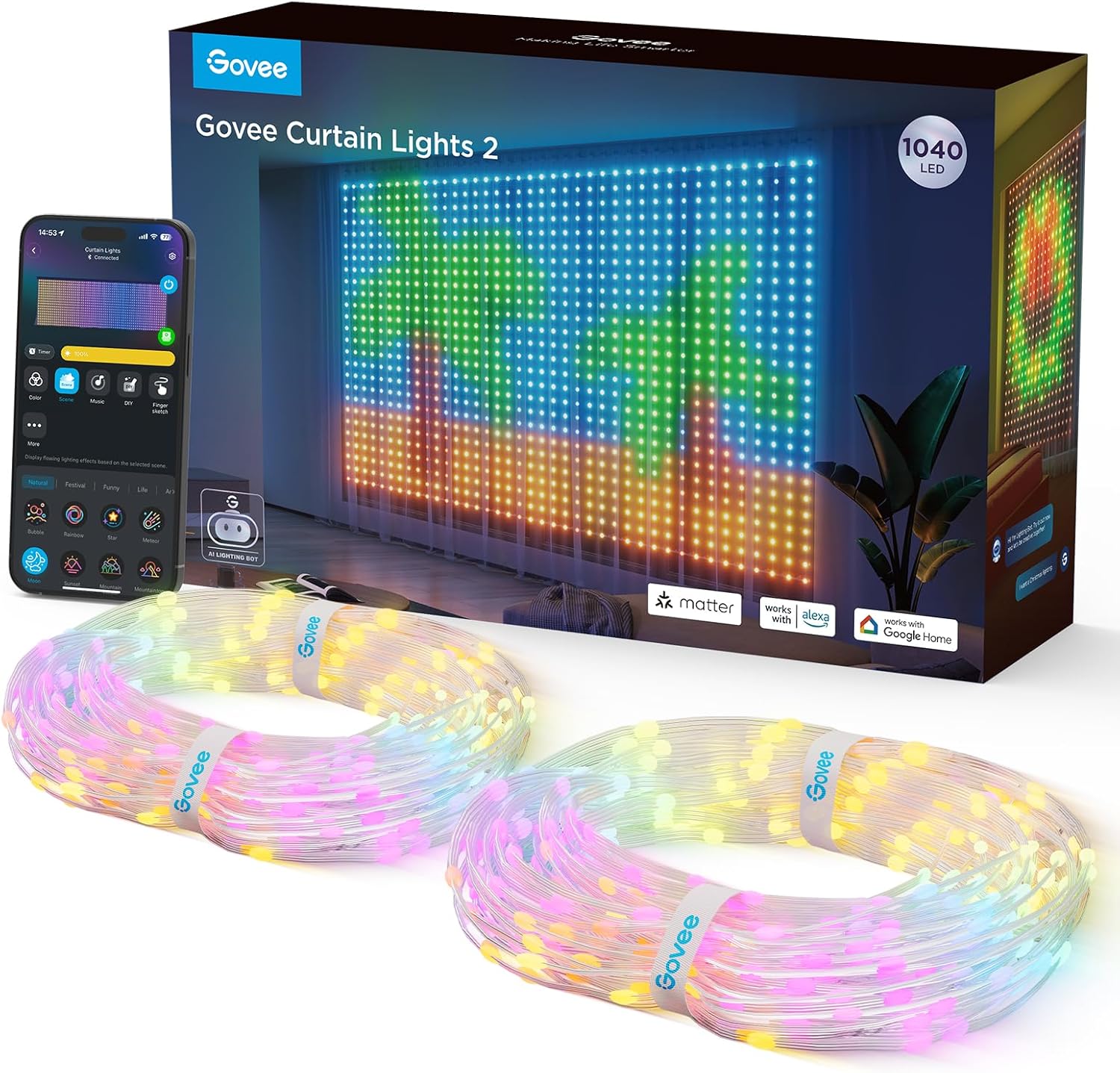 Govee Curtain Lights 10×6.6ft, Smart LED Curtain Lights with DIY GIF Function, R...