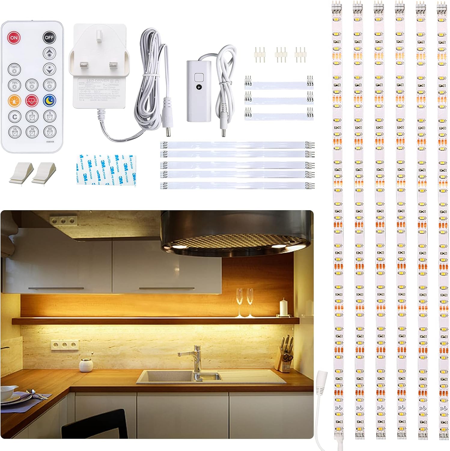 WOBANE Dimmable Under Cabinet Kitchen Lights,6 * 50cm Under Cupboard Lighting wi...