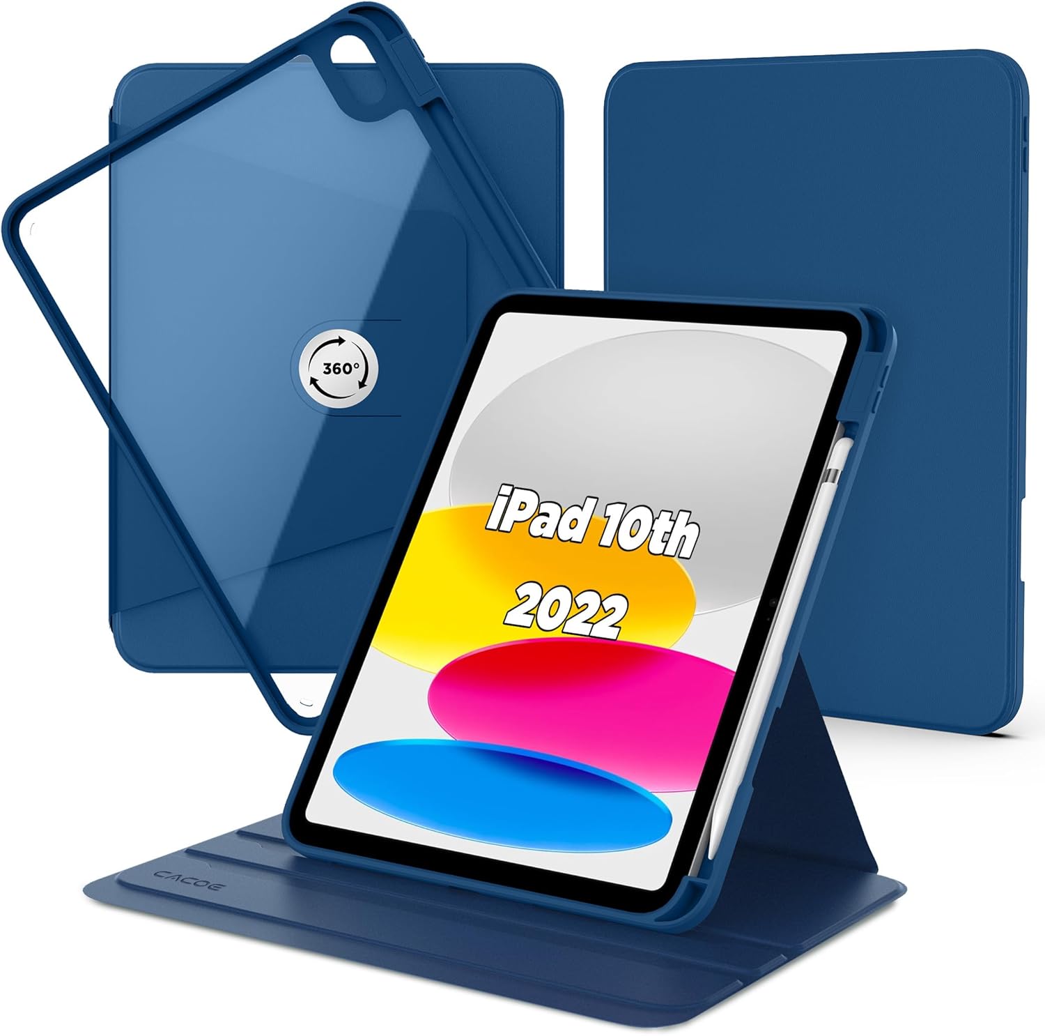 CACOE 360 Rotating Case for iPad 10th Generation with Pencil Holder 2022 10.9 in...