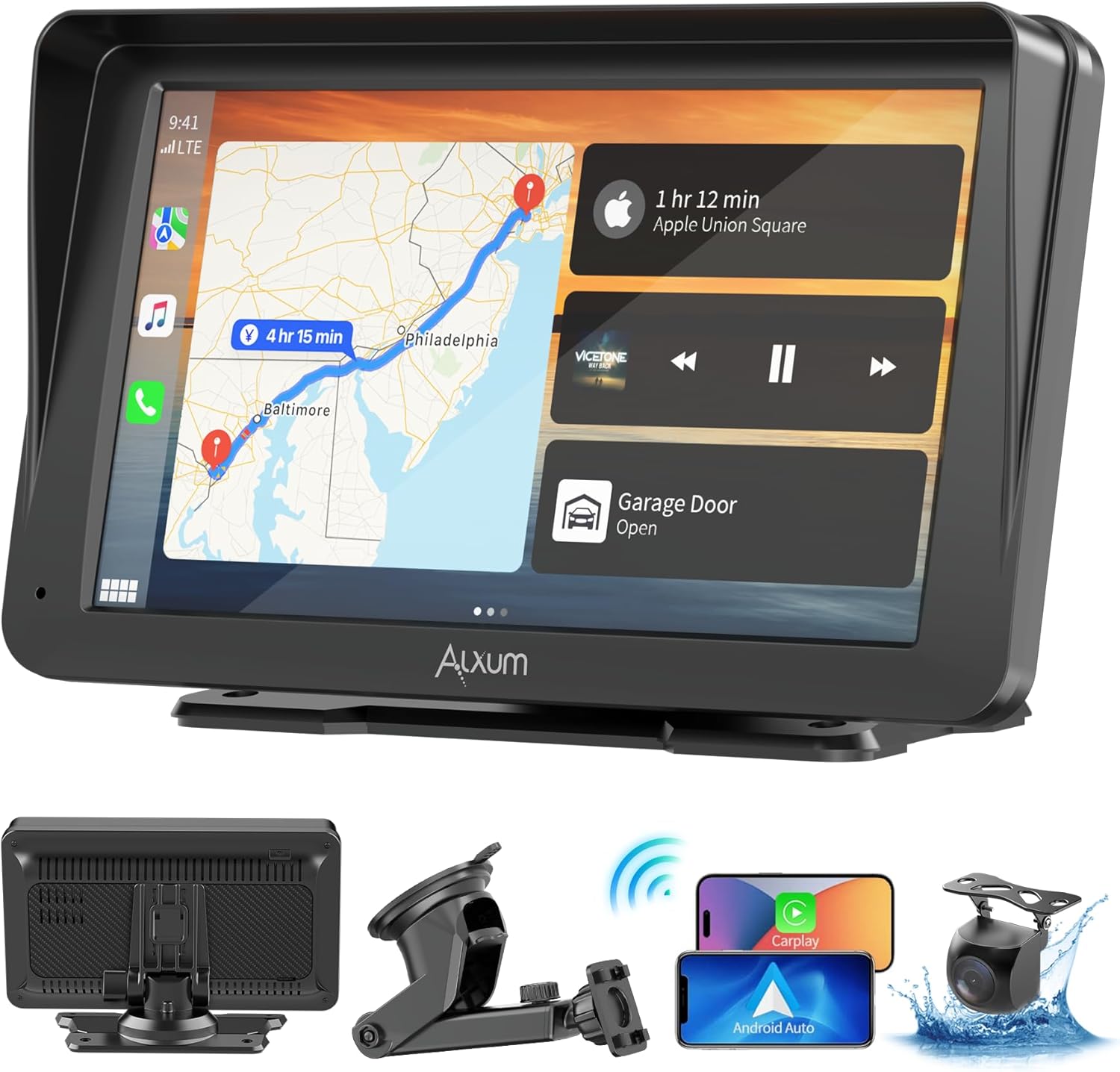 Alxum Wireless Carplay Portable Car Player 7 inch Android Car Display Screen wit...