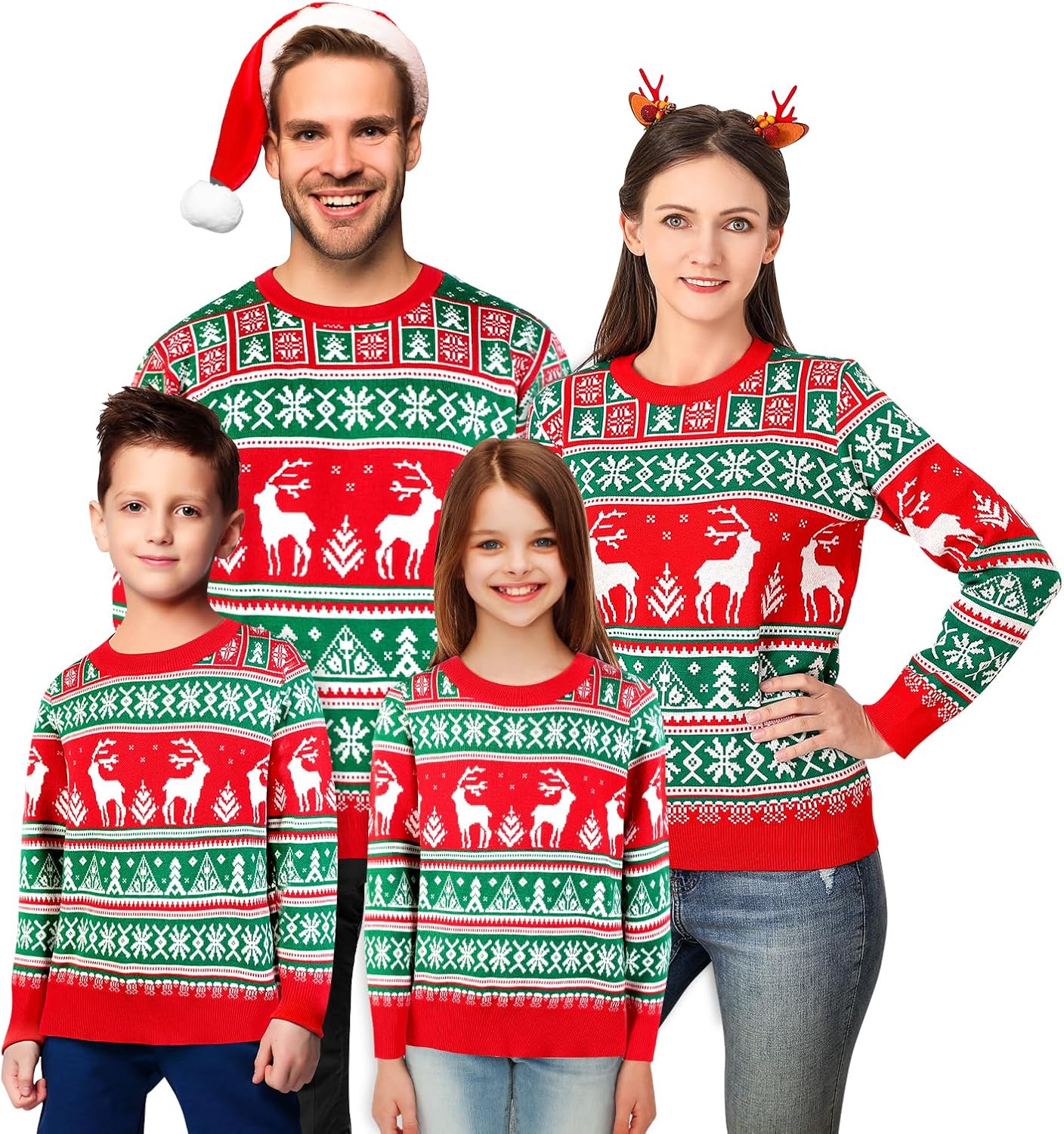 XiaoMoSha Christmas Jumpers for Women Men Kids, Knitted Xmas Pullover Long Sleev...