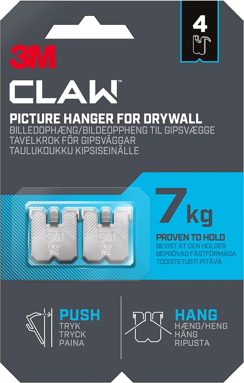 3M Claw Plasterboard Picture Hanging Wall Hooks For Hanging Home Décor, 4 Hanger...