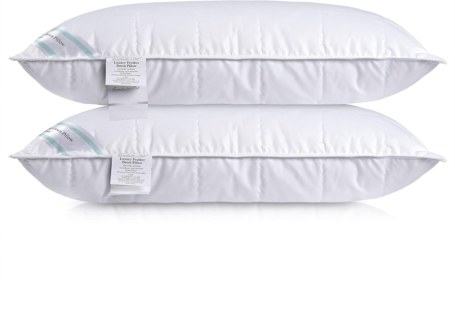 Threads For Bed Natural Feather & Down Pillows Pack of 2, Luxury Sleeping Pillow...