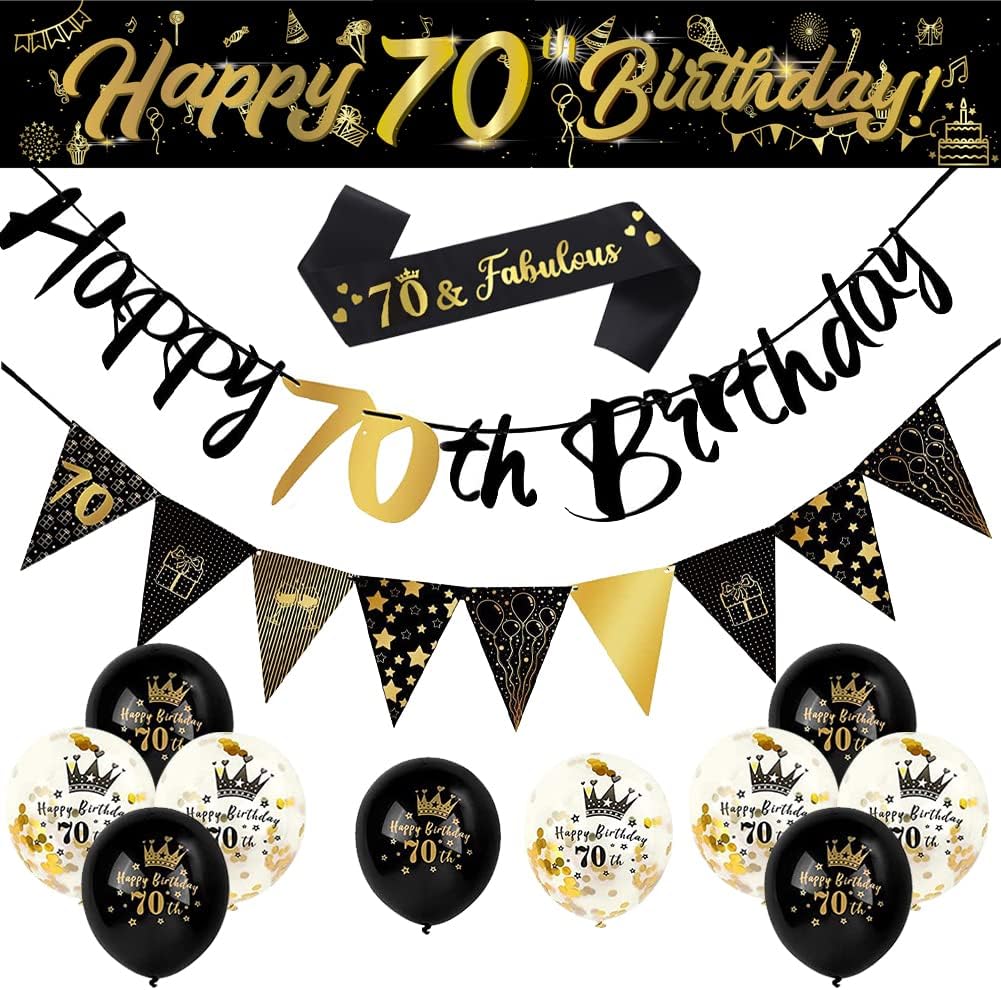 14 Pieces 70th Happy Birthday Decorations Kit, Birthday Party Decoration Includi...