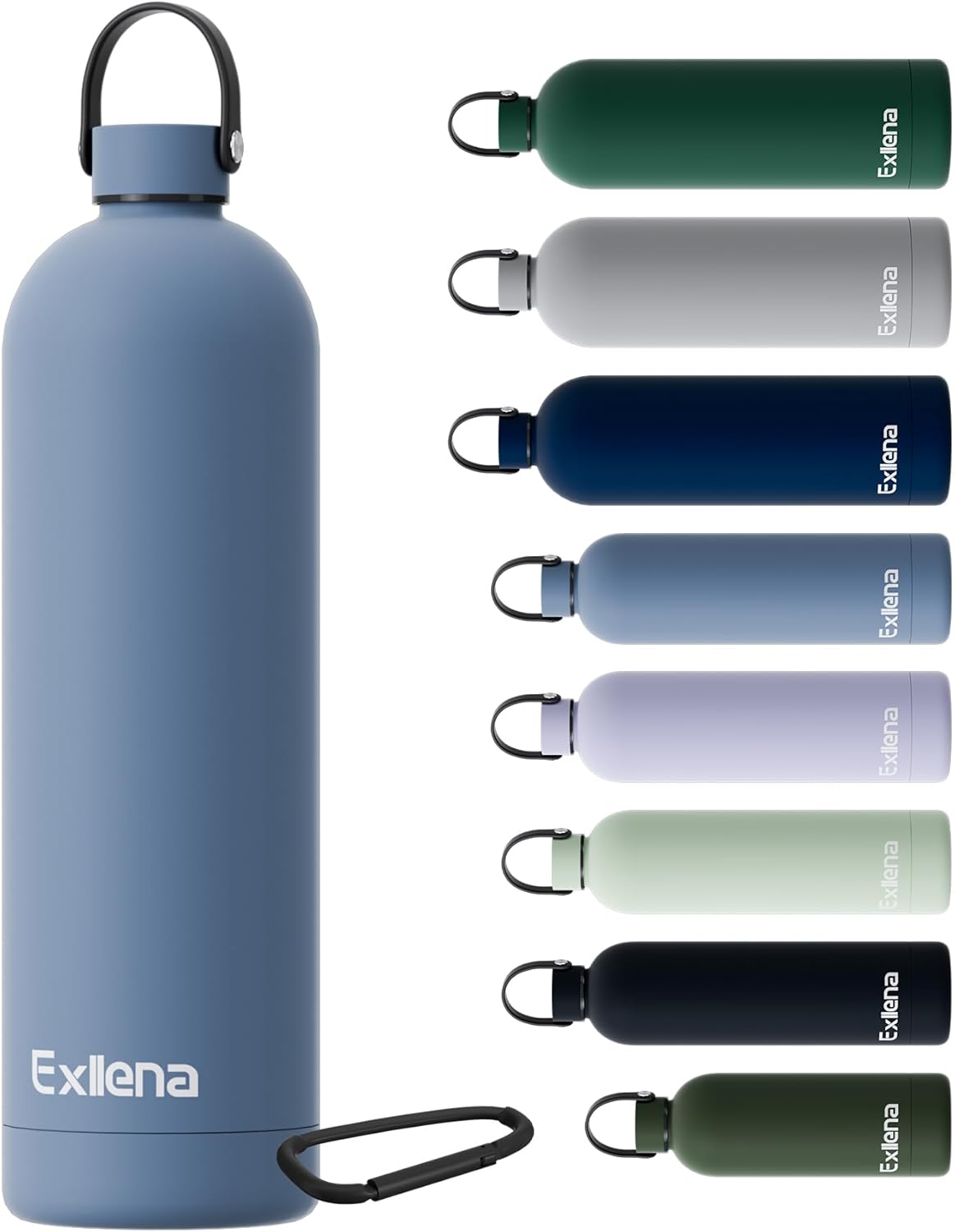 Exllena Insulated Water Bottles 1.5l with Handle Lid and Carabiner, Double Wall...