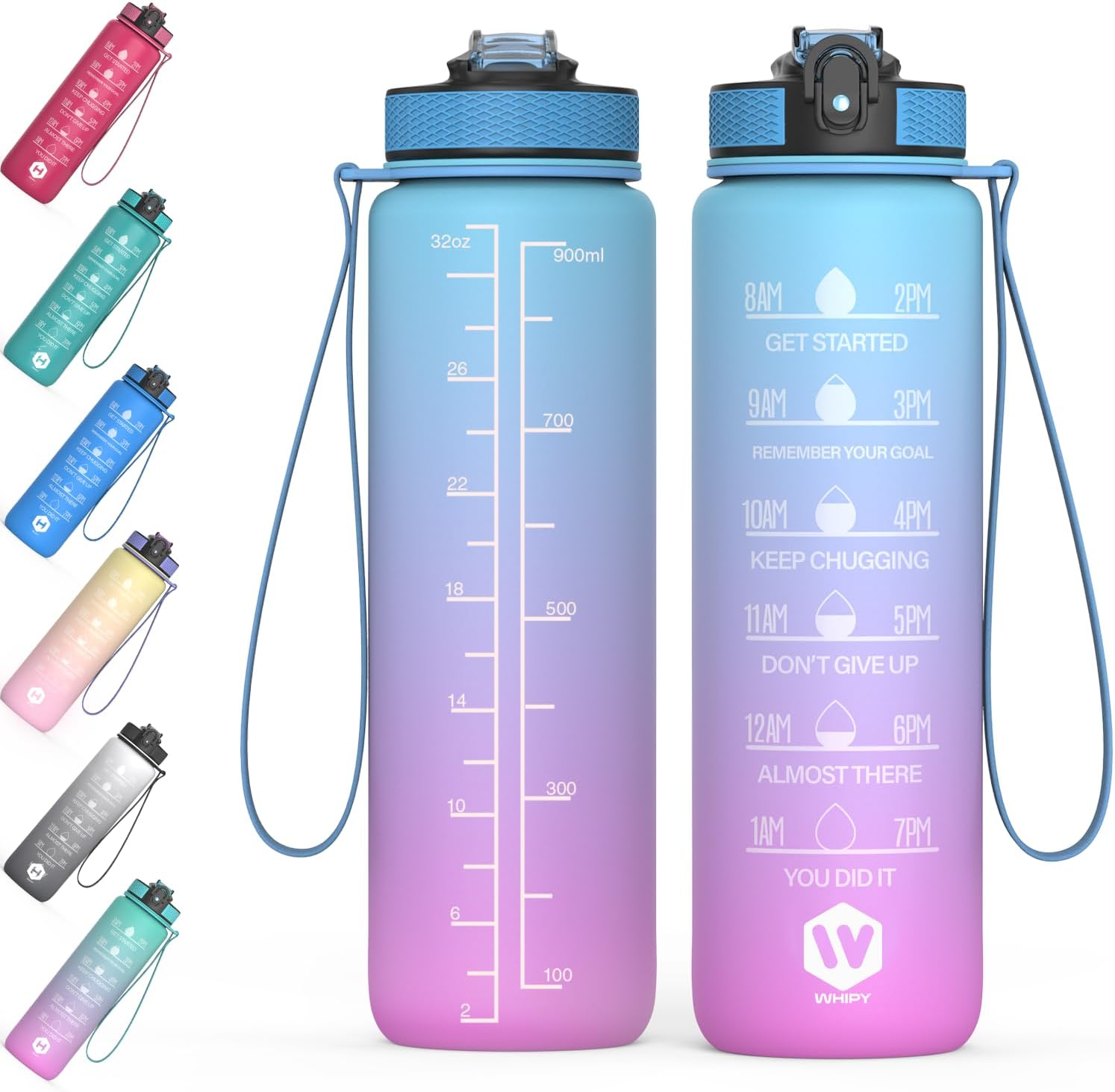 1 Litre Motivational Fitness Sport Water Bottles with Straw & Time Maker, Leak-p...
