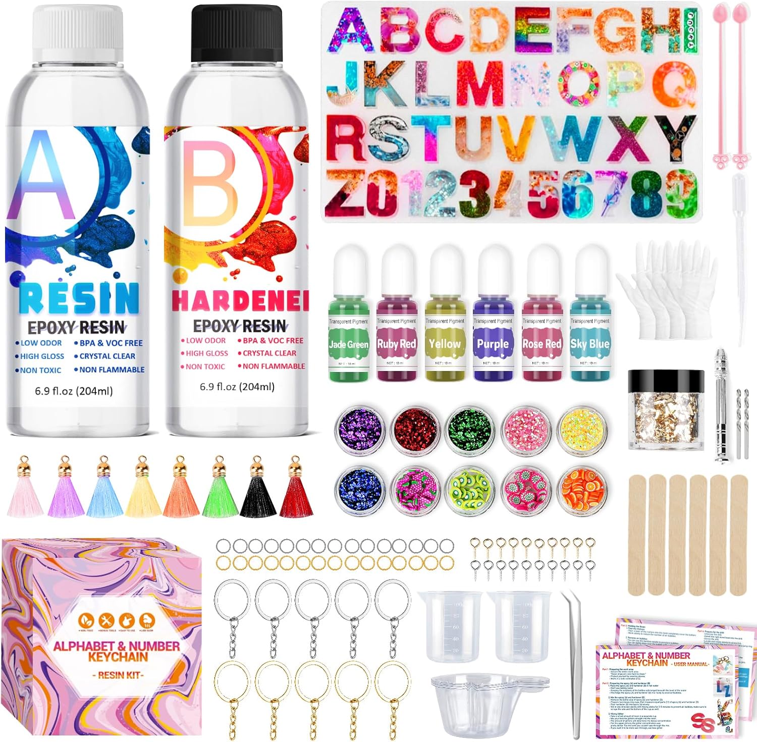 Insnug Resin Kits for Beginners, 111PCS Keyring Making Kit with Silicone Letter...