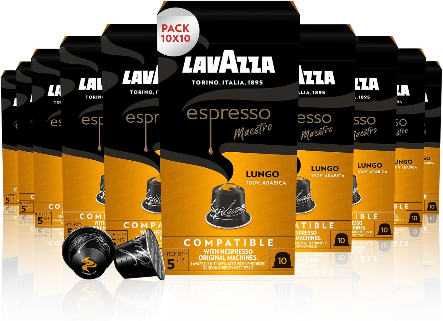 Lavazza, Espresso Maestro Lungo, 100 Aluminium Capsules Compatible with Nespress...