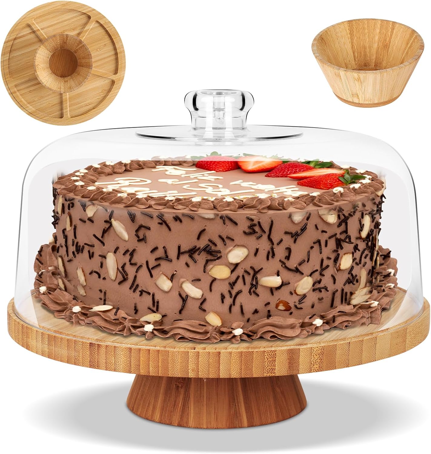 Myiosus Cake Stand with Lid, Wooden Cake Stand with Dome Lid, Multi Purpose Cake...
