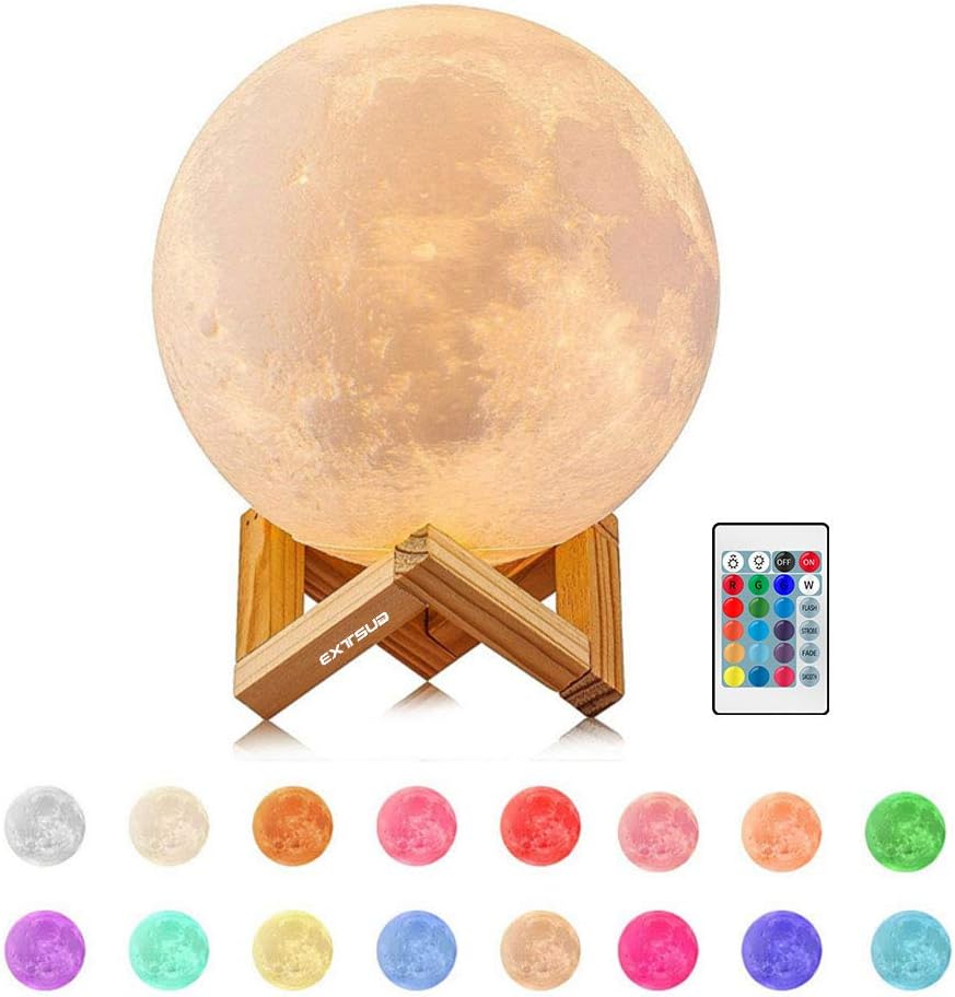 EXTSUD Full Moon Lamp, LED Lunar Night Light Remote Control Table Lamp Dimmable...