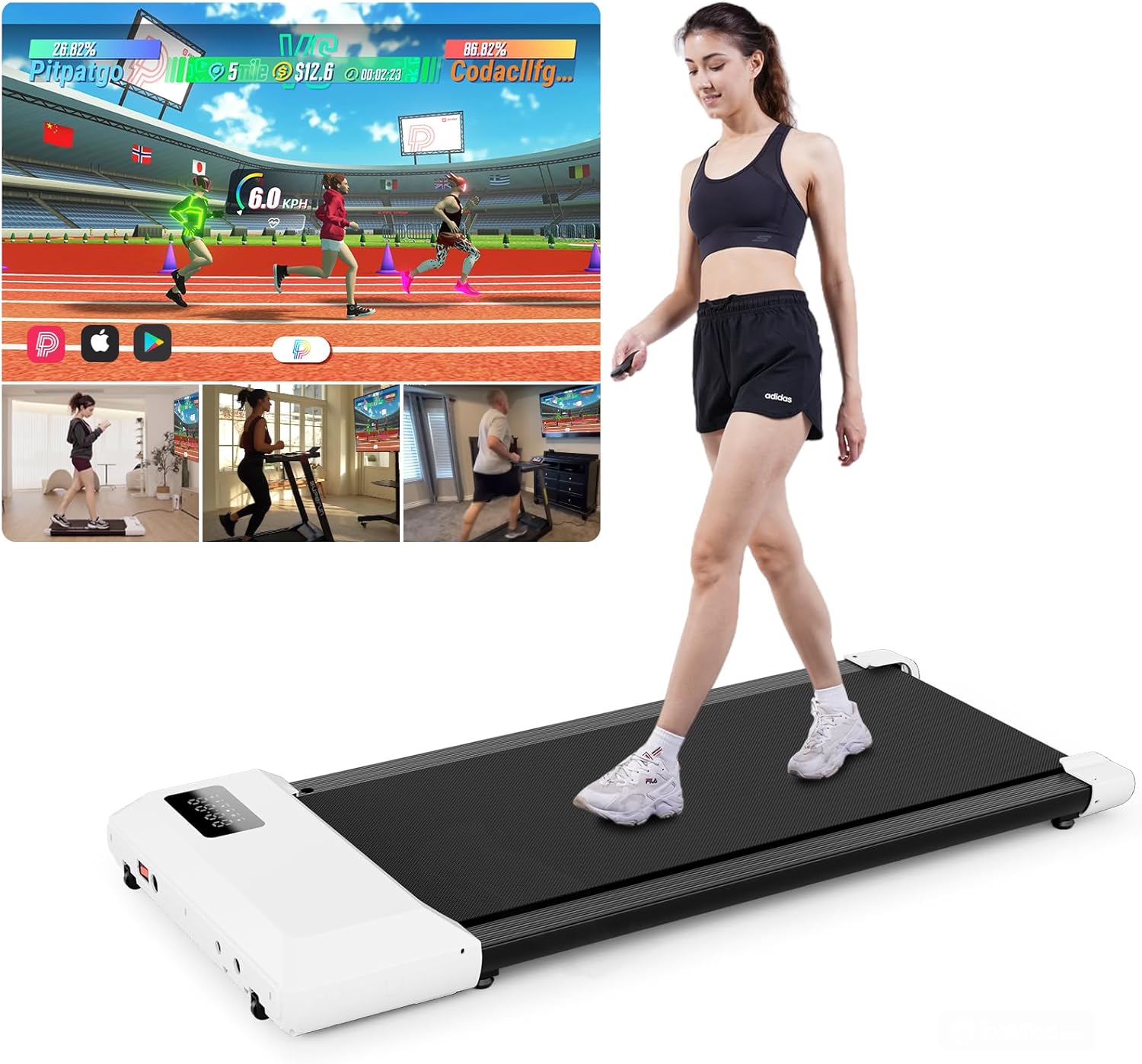 DeerRun Under Desk Treadmill Walking Pad for Home, 1864W Walking Machine with AP...