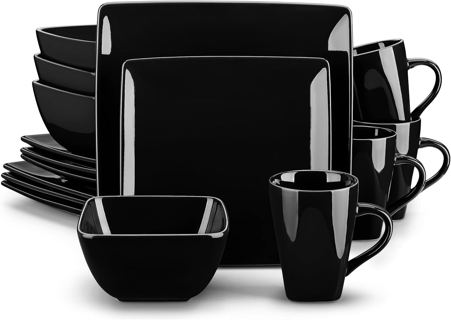 vancasso Plates and Bowls Set, Black Dinner Set for 4, Soho Stoneware Dinner Set...