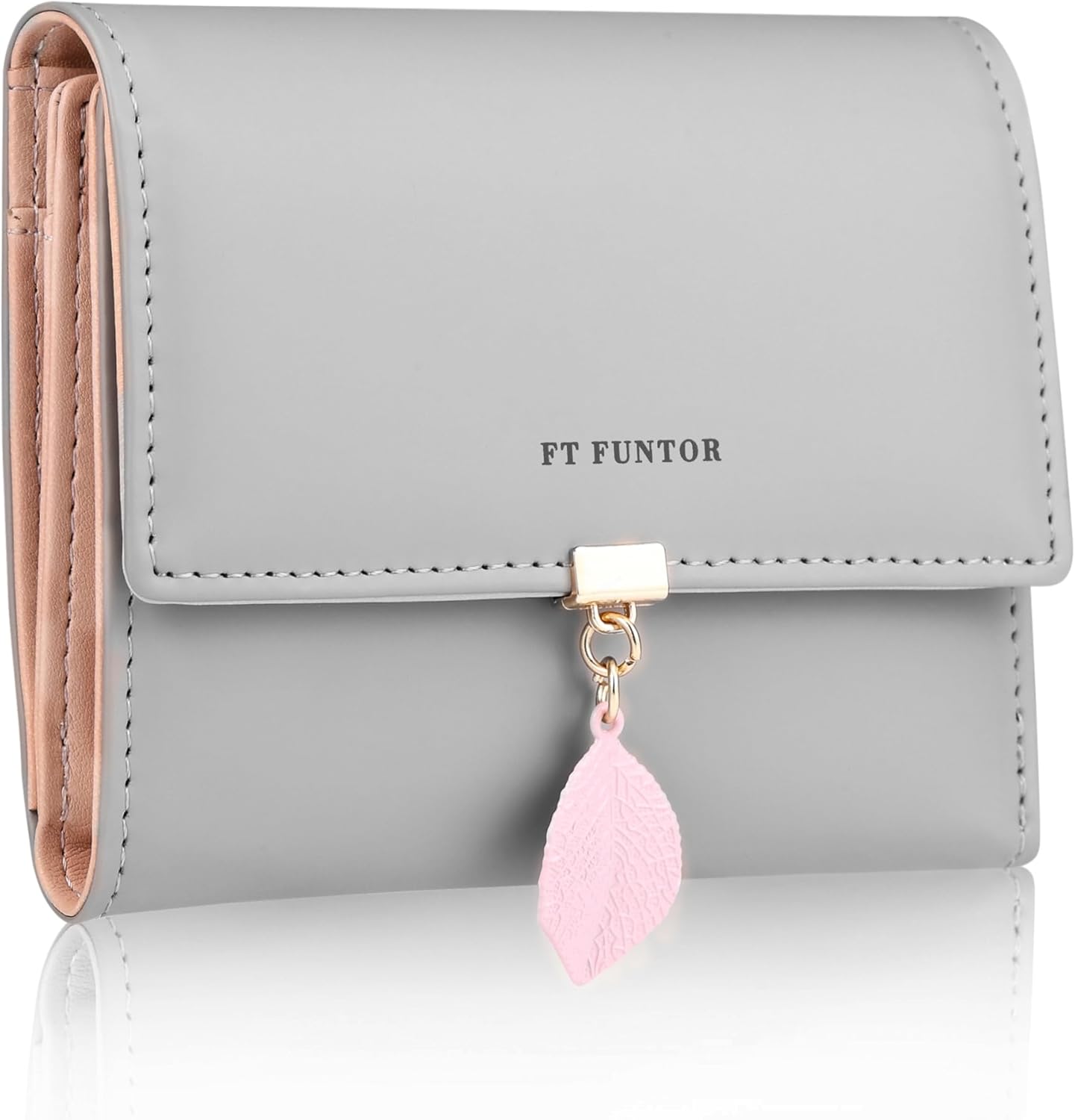 FT FUNTOR PU Leather Wallet for Women RFID-Blocking, Ladies Bifold Leaf Pendant...