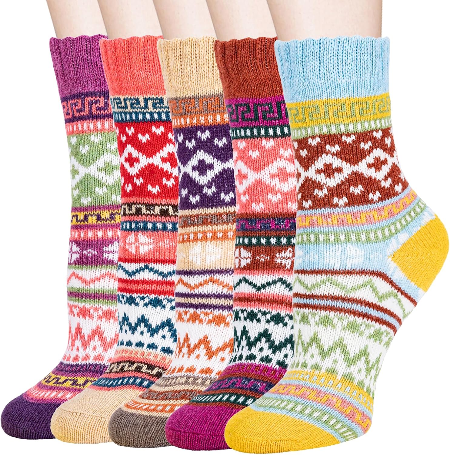 Thermal Winter Women Socks 5 Pairs Warm Knitting Crew Ladies Socks Soft Cotton T...