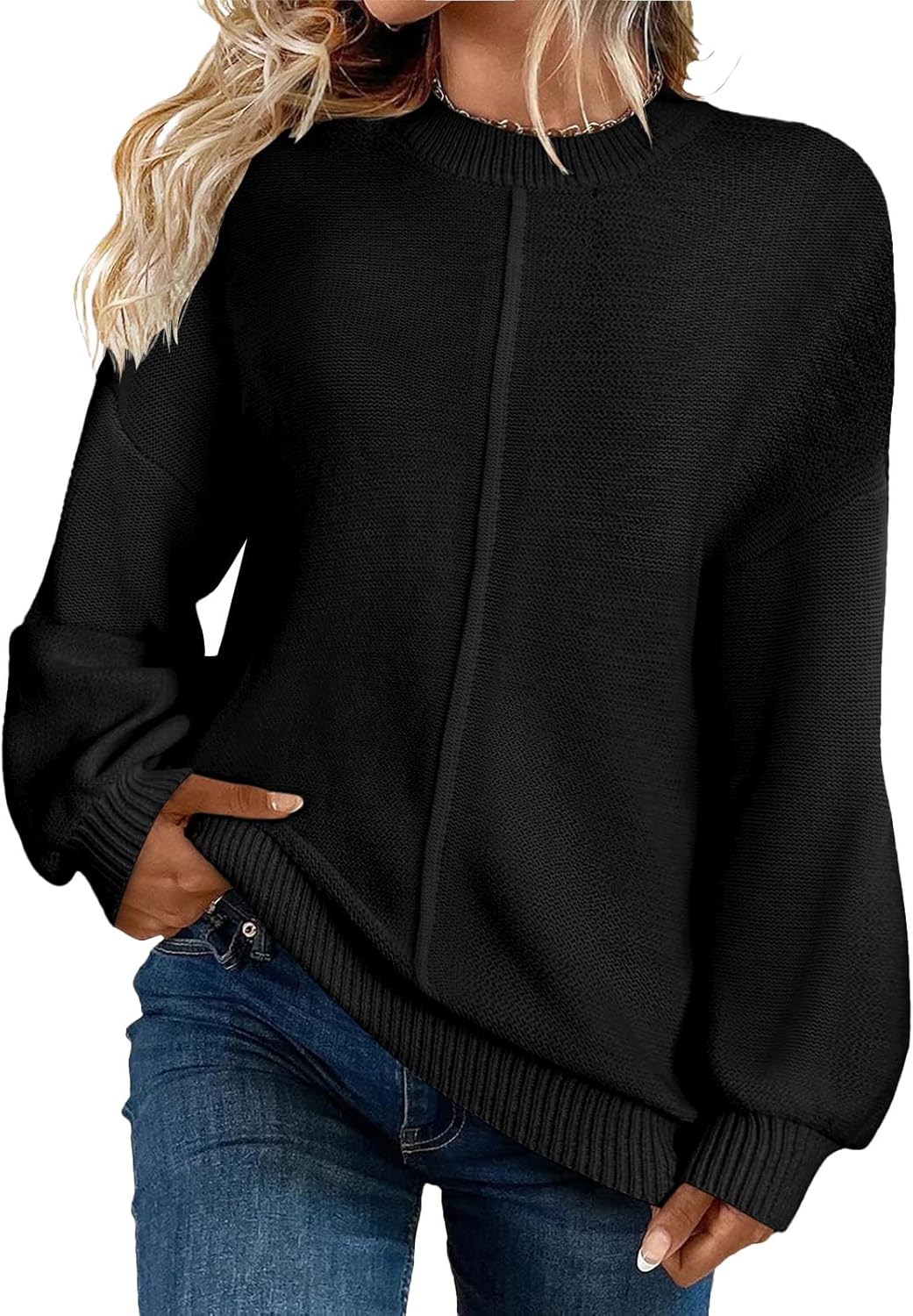 Bloggerlove Women's Pullover Sweaters Crewneck Oversized Knit Tops Trendy 2024 F...