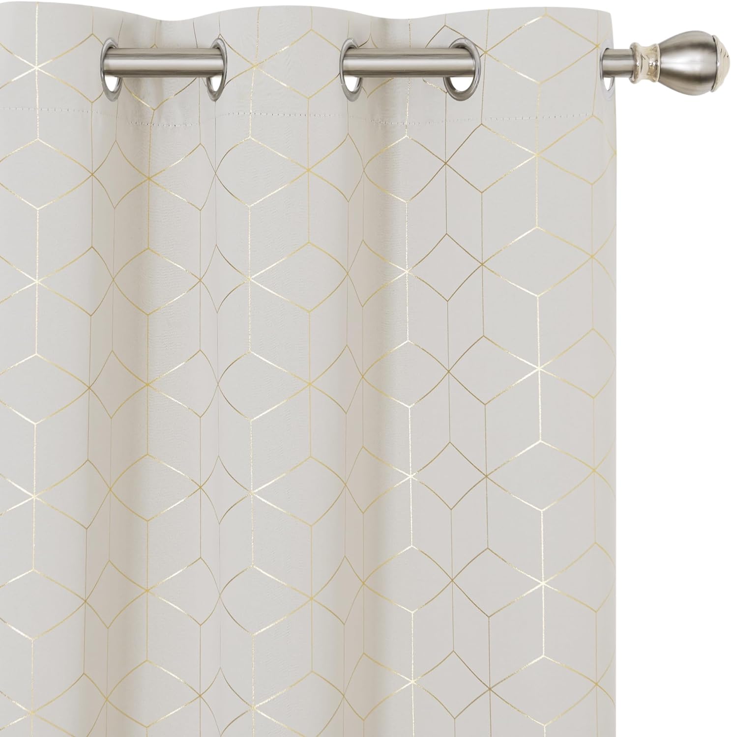 Deconovo Grommet Blackout Curtains with Gold Diamond Foil Print, Light Beige, 42...