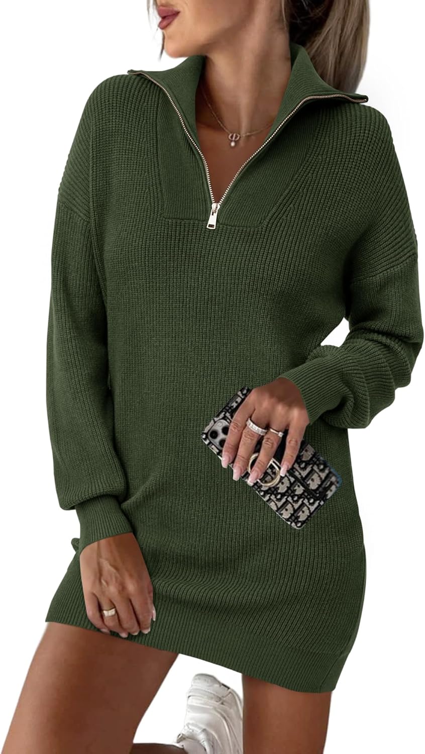 BTFBM Women Casual V Neck Knit Mini Fall Sweater Dresses Long Sleeve Loose Fit S...