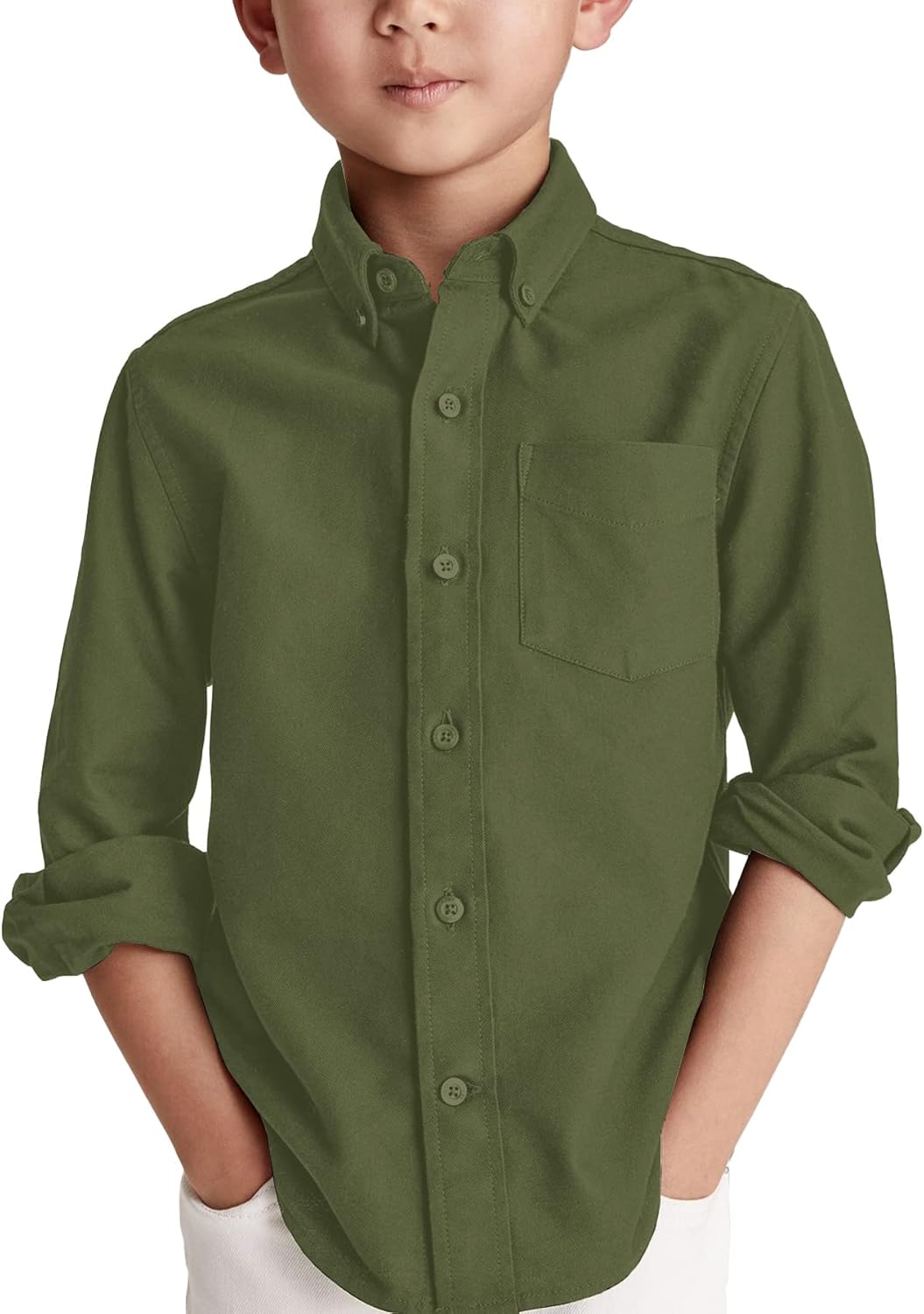 Boys' Long Sleeve Dress Shirts Classic Collared Button-Down Tshirt Solid Cotton...