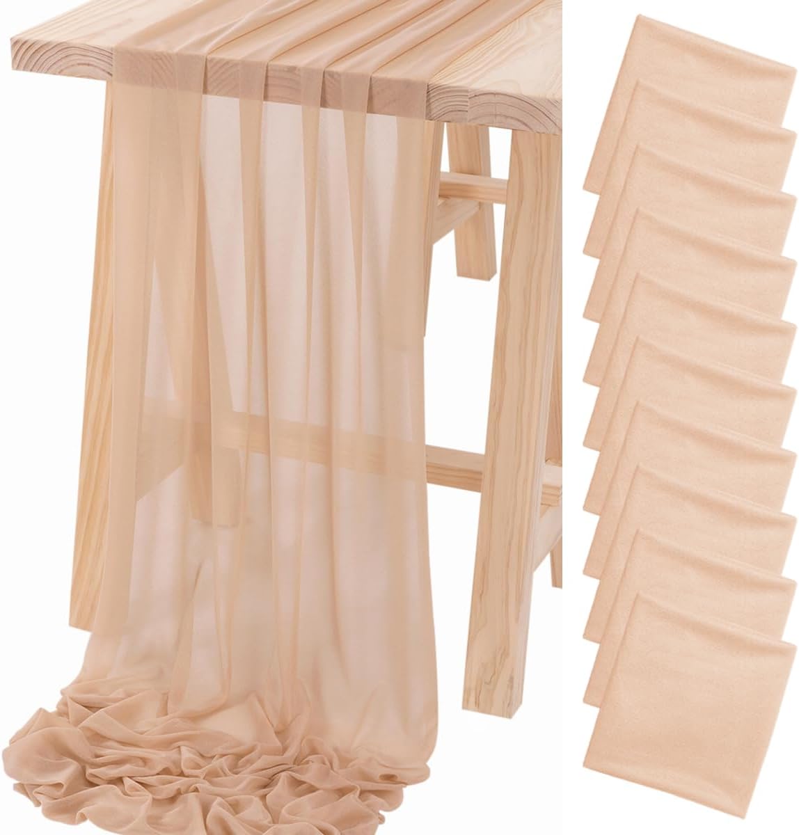 Socomi 10pcs Nude Gauze Table Runner Bulk 10ft Chiffon Like Wedding Table Runner...
