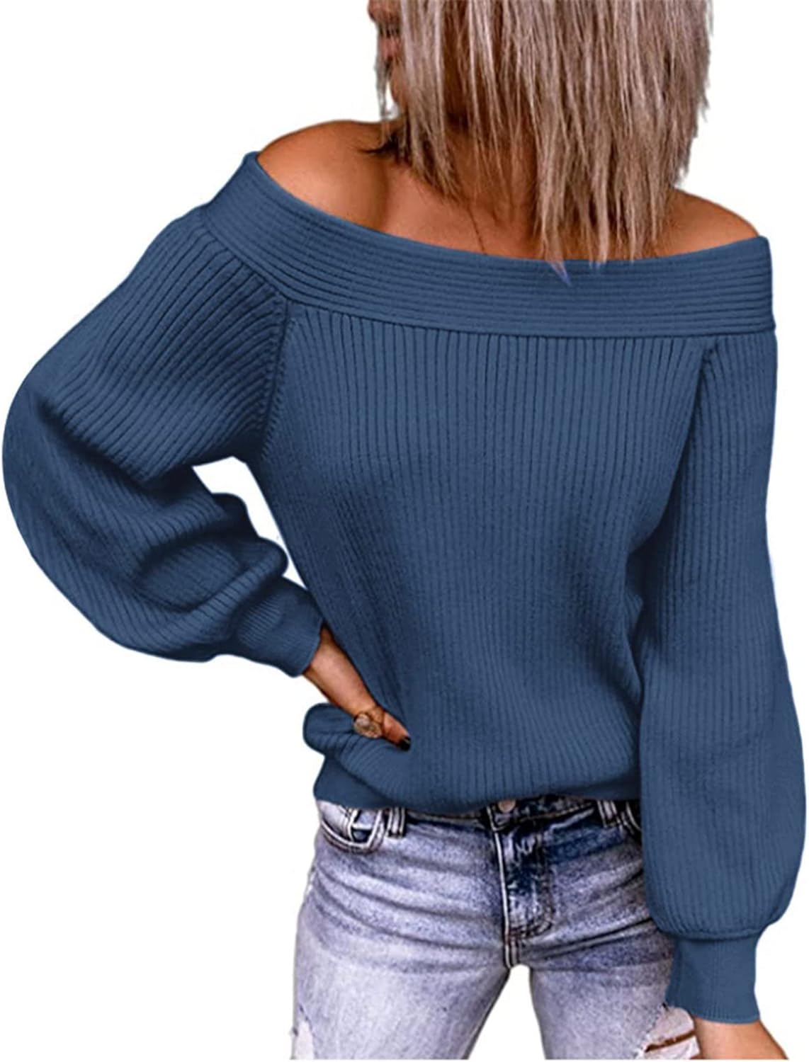 KIRUNDO 2024 Fall Winter Women's Off Shoulder Sweater Long Sleeve Cold Shoulder...