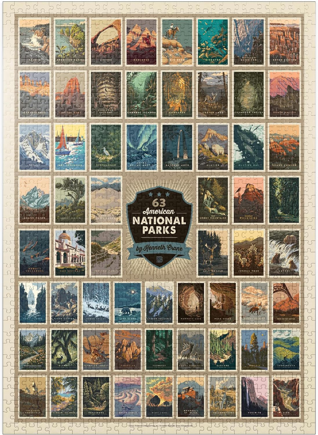 MyPuzzle 63 American National Parks: by Kenneth Crane, Vintage Poster - Premium...