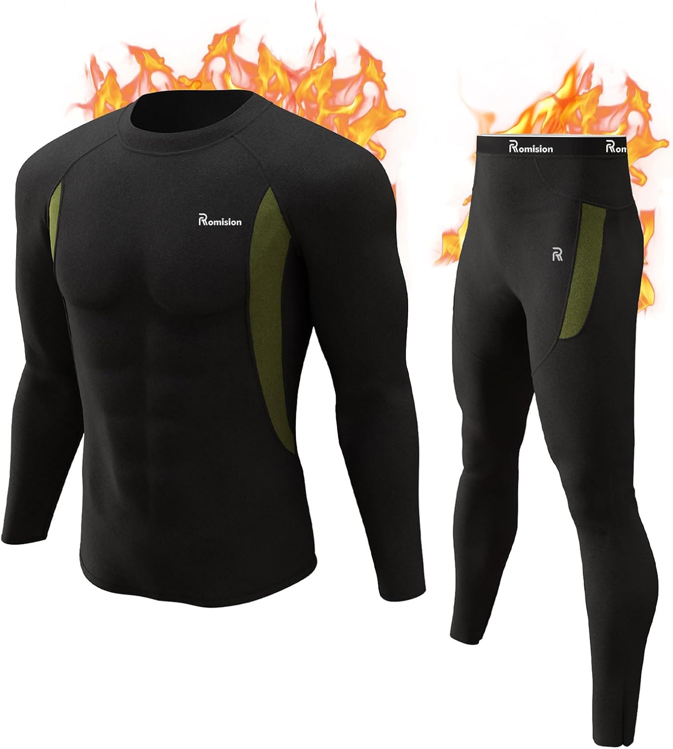 romision Long Johns Thermal Underwear for Mens Fleece Lined Base Layer Set Top a...